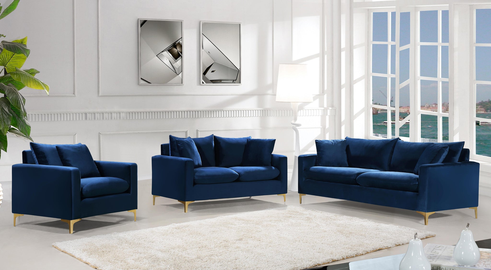 Naomi Navy Velvet Sofa - Furnish 4 Less 98 (NY)*