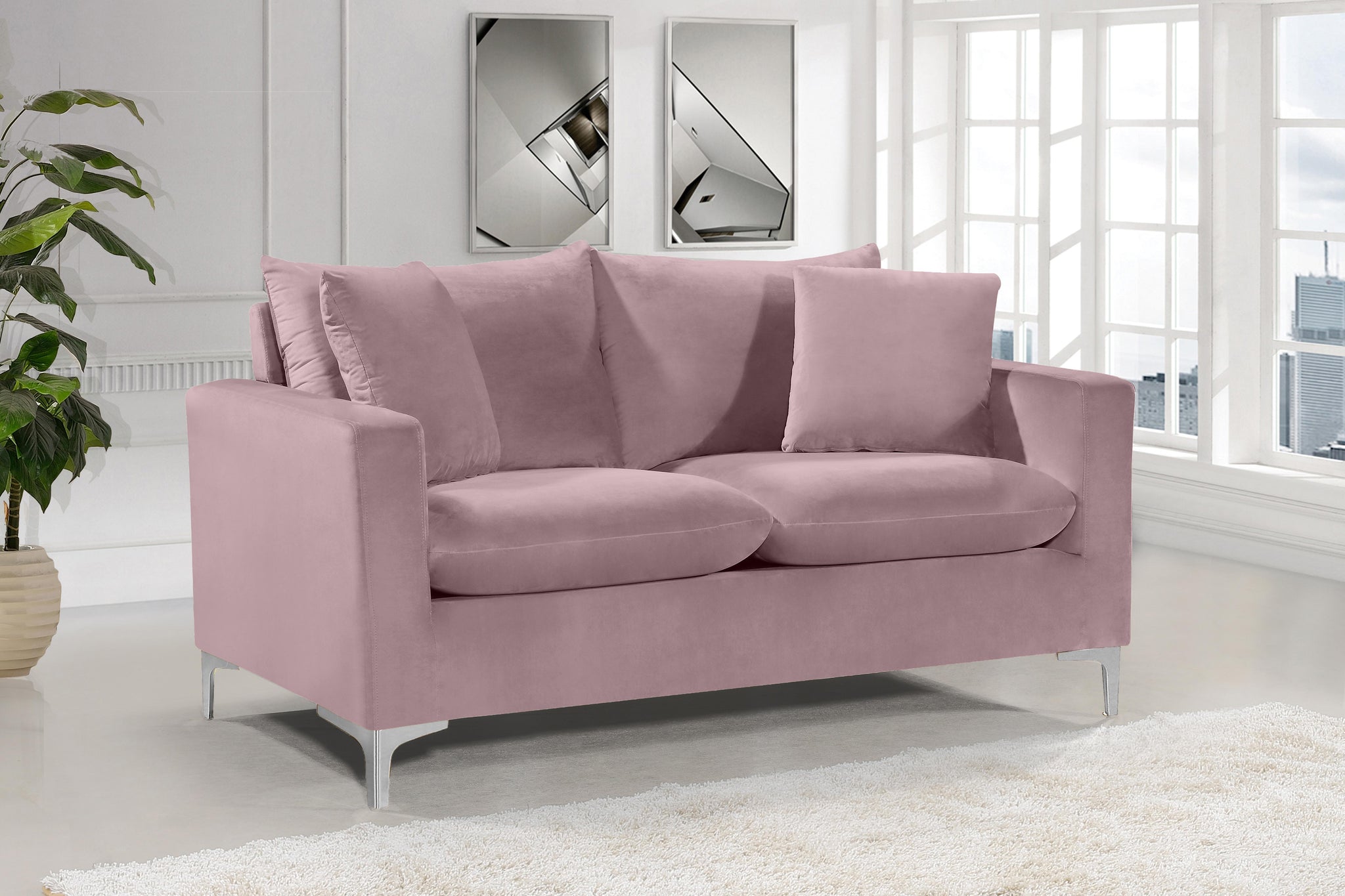 Naomi Pink Velvet Loveseat - Furnish 4 Less 98 (NY)*