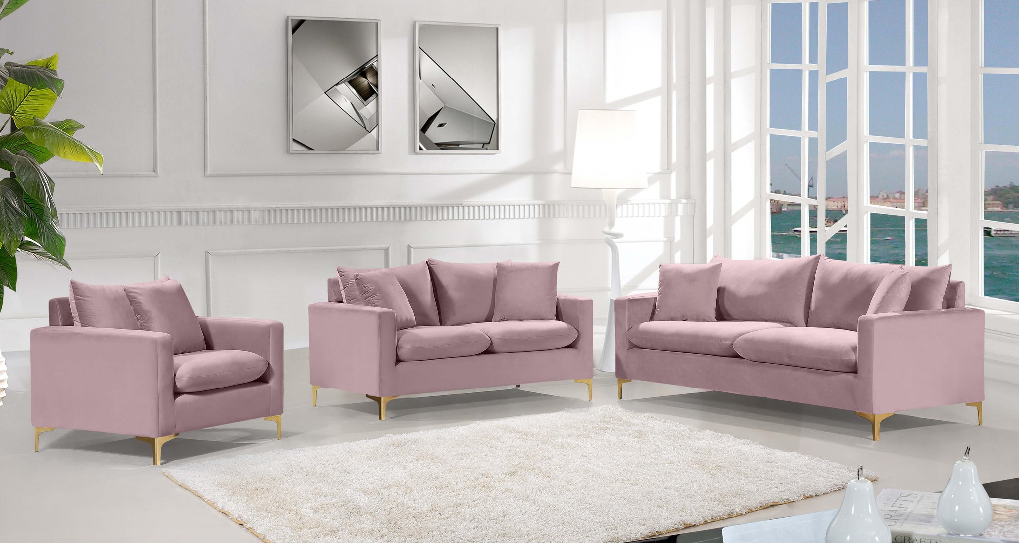 Naomi Pink Velvet Loveseat - Furnish 4 Less 98 (NY)*