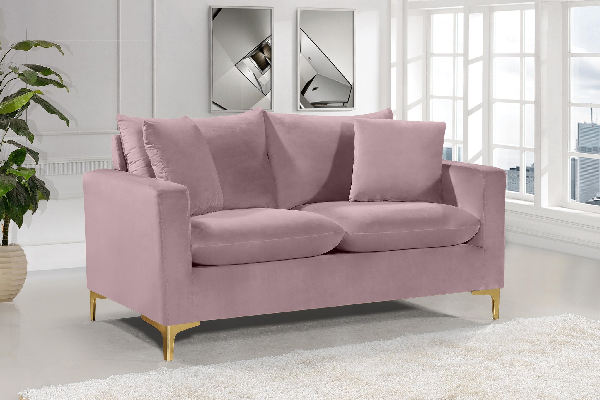 Naomi Pink Velvet Loveseat - Furnish 4 Less 98 (NY)*