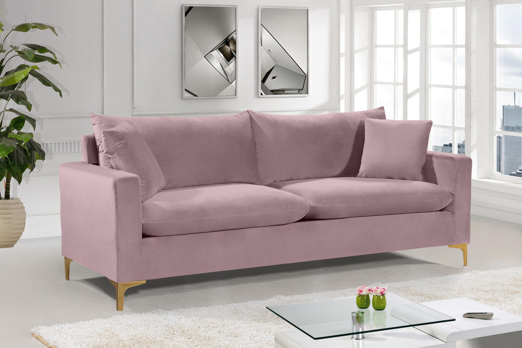 Naomi Pink Velvet Sofa - Furnish 4 Less 98 (NY)*