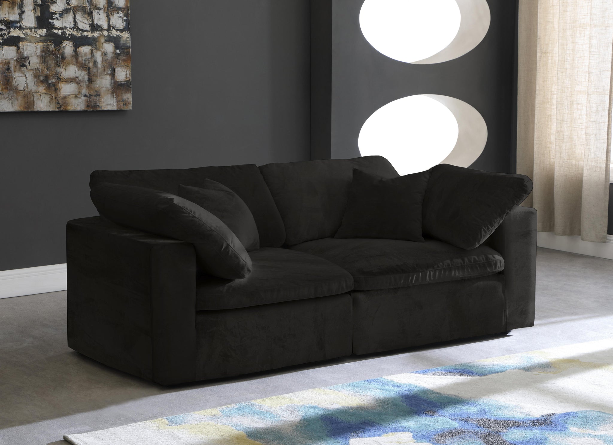 Cozy Black Velvet Cloud Modular Sofa