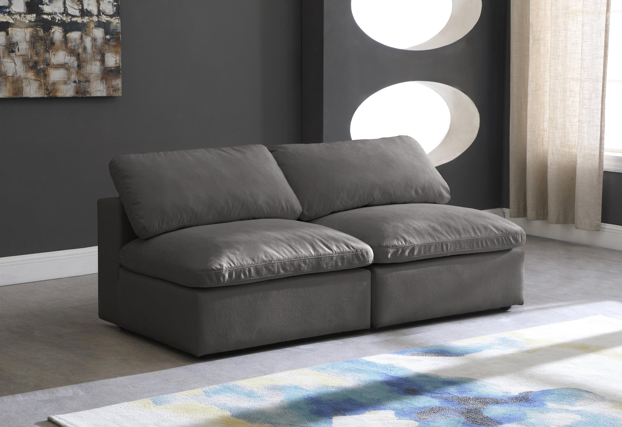 Cozy Grey Velvet Cloud Modular Armless Sofa - Furnish 4 Less 98 (NY)*