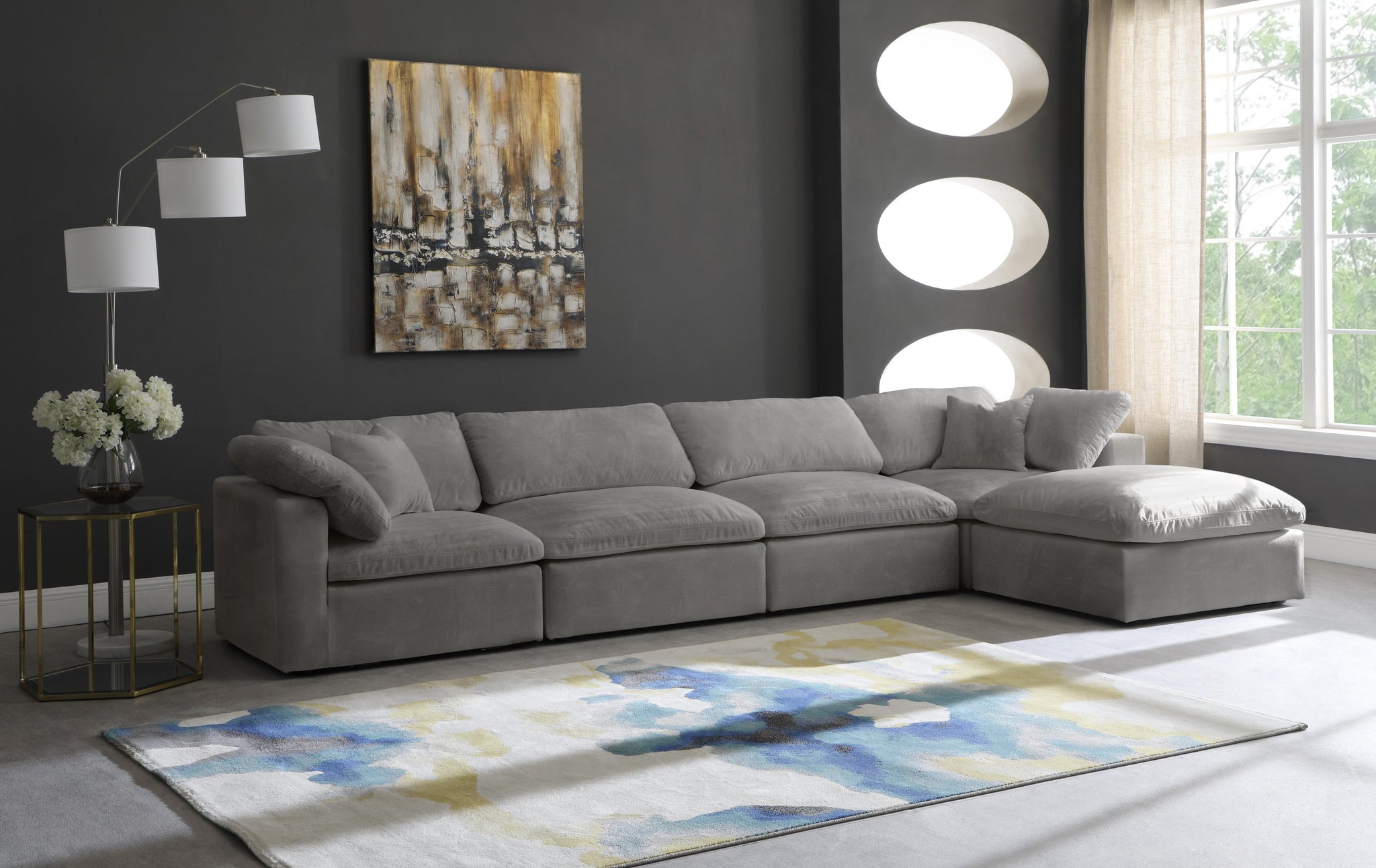 Cozy Grey Velvet Cloud Modular Sectional