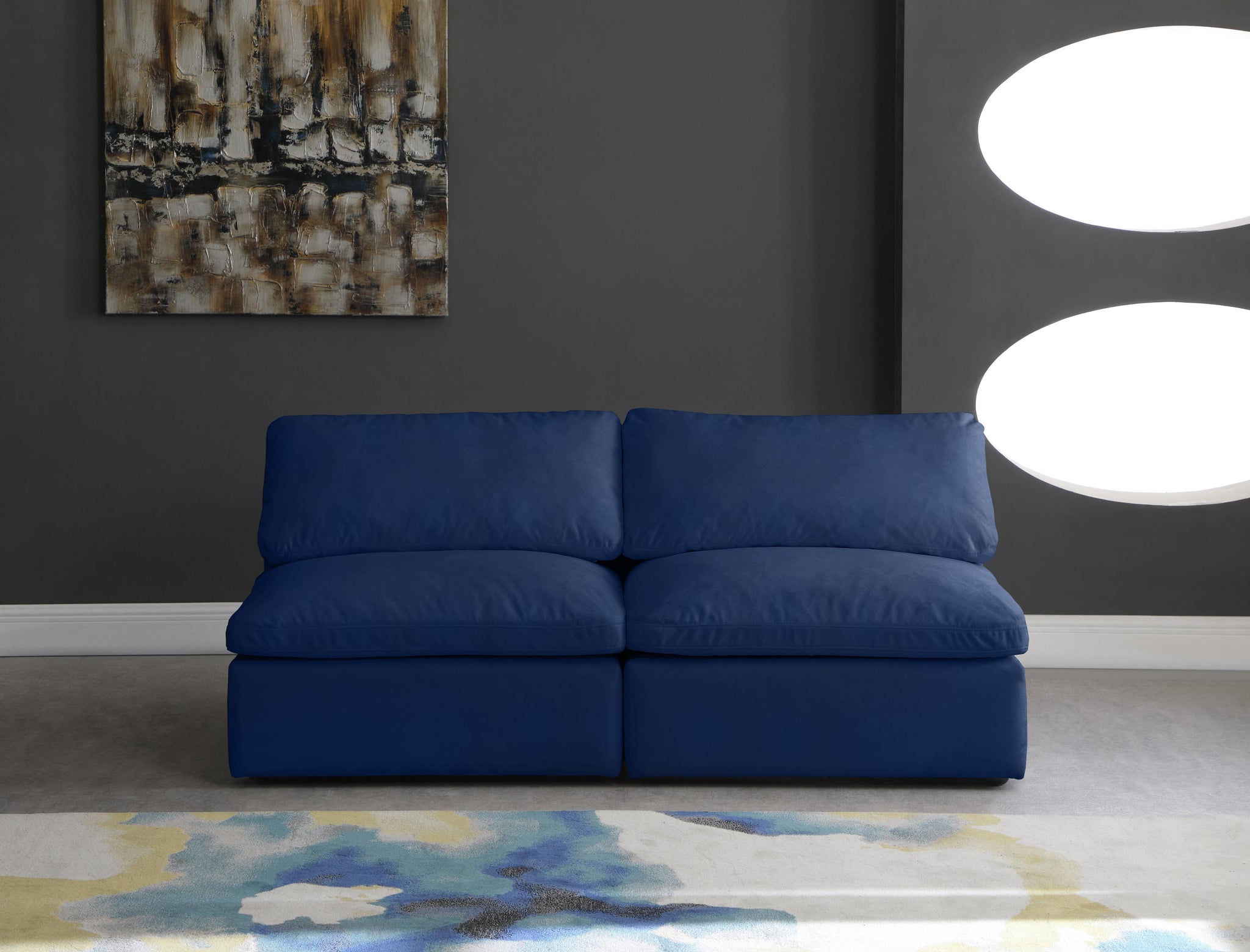 Cozy Navy Velvet Cloud Modular Armless Sofa - Furnish 4 Less 98 (NY)*