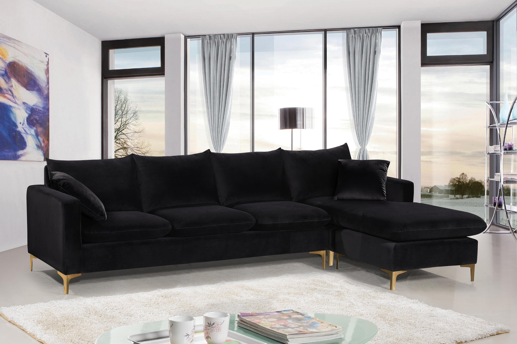 Naomi Black Velvet 2pc. Reversible Sectional - Furnish 4 Less 98 (NY)*