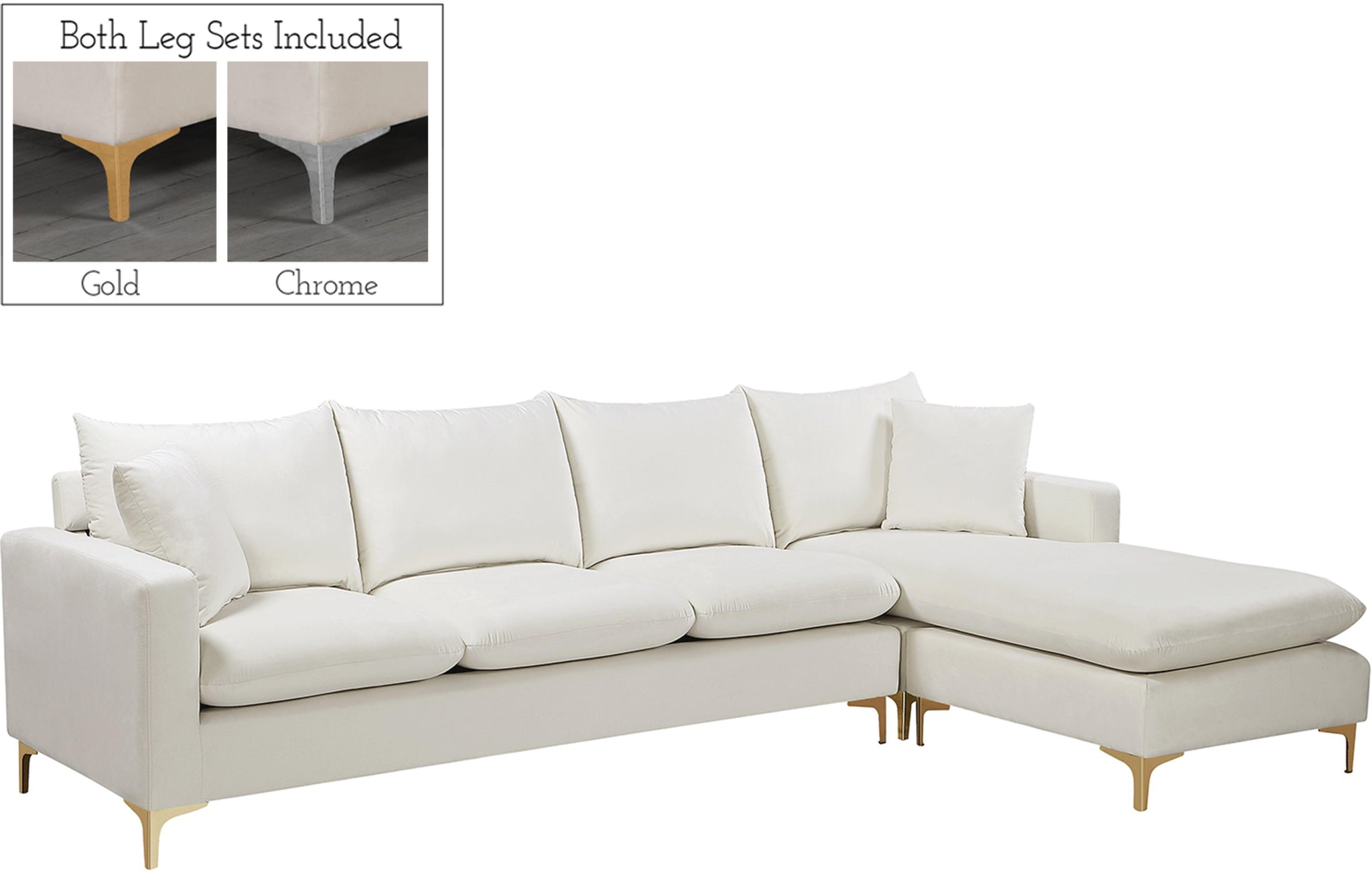 Naomi Cream Velvet 2pc. Reversible Sectional - Furnish 4 Less 98 (NY)*