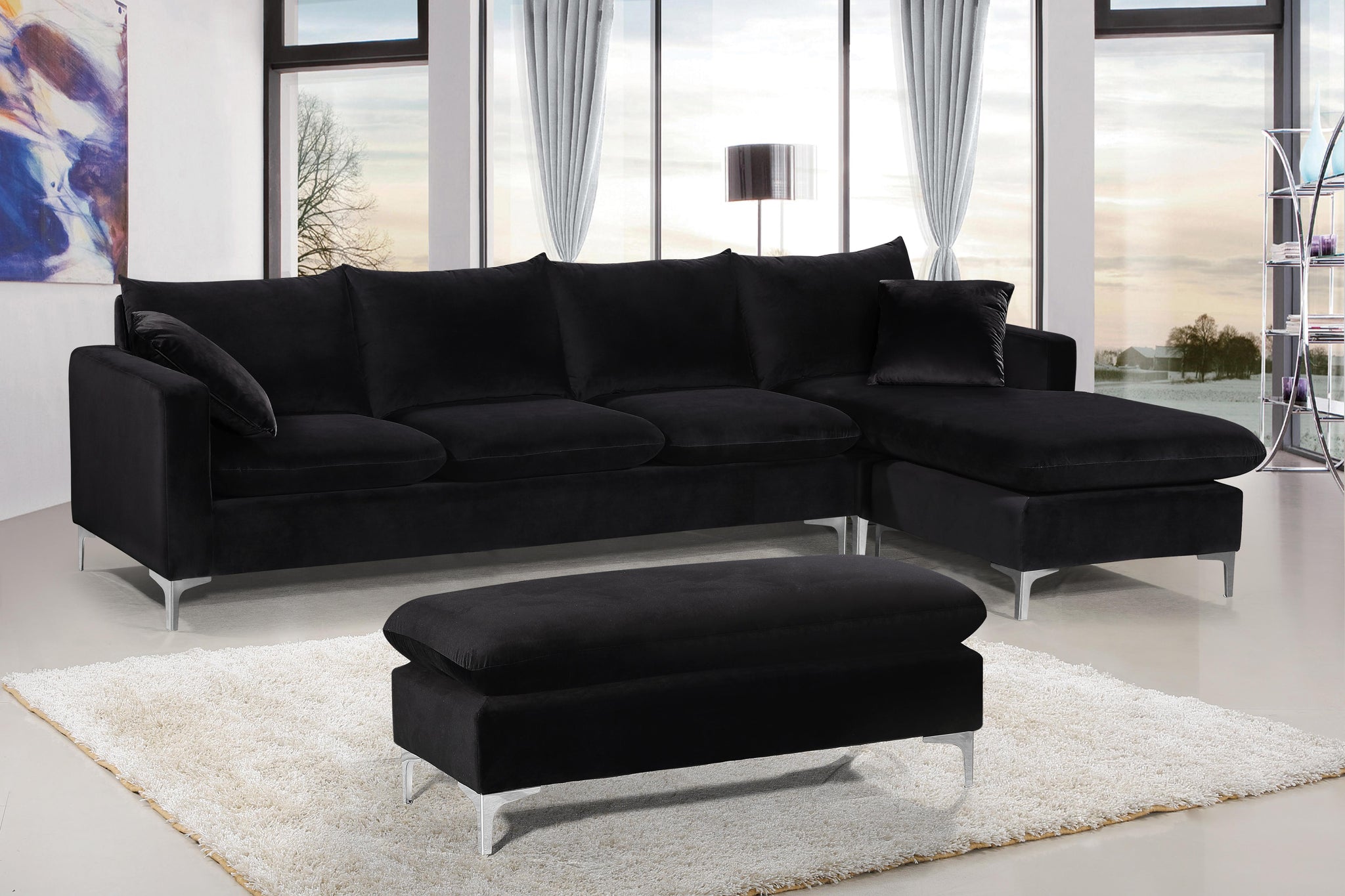 Naomi Black Velvet 2pc. Reversible Sectional - Furnish 4 Less 98 (NY)*