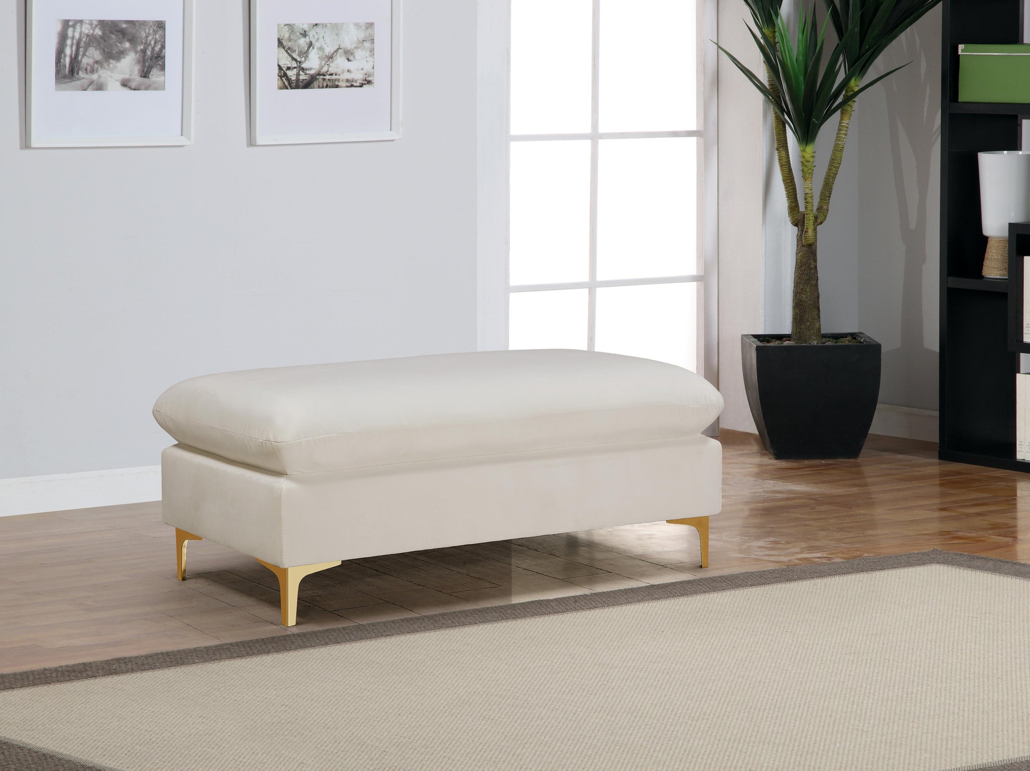 Naomi Cream Velvet Ottoman - Furnish 4 Less 98 (NY)*