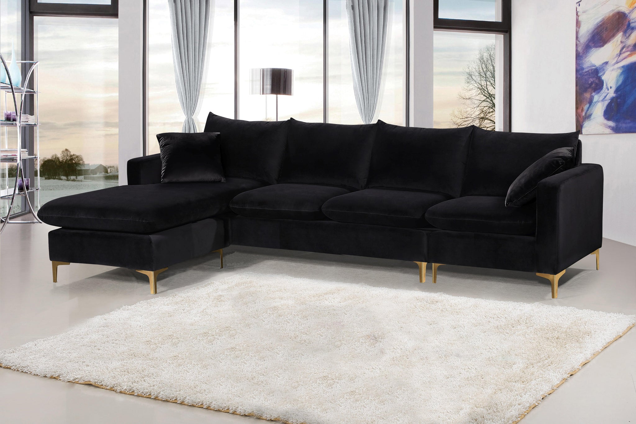 Naomi Black Velvet 2pc. Reversible Sectional - Furnish 4 Less 98 (NY)*