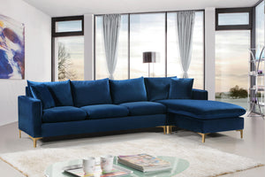 Naomi Navy Velvet 2pc. Reversible Sectional - Furnish 4 Less 98 (NY)*