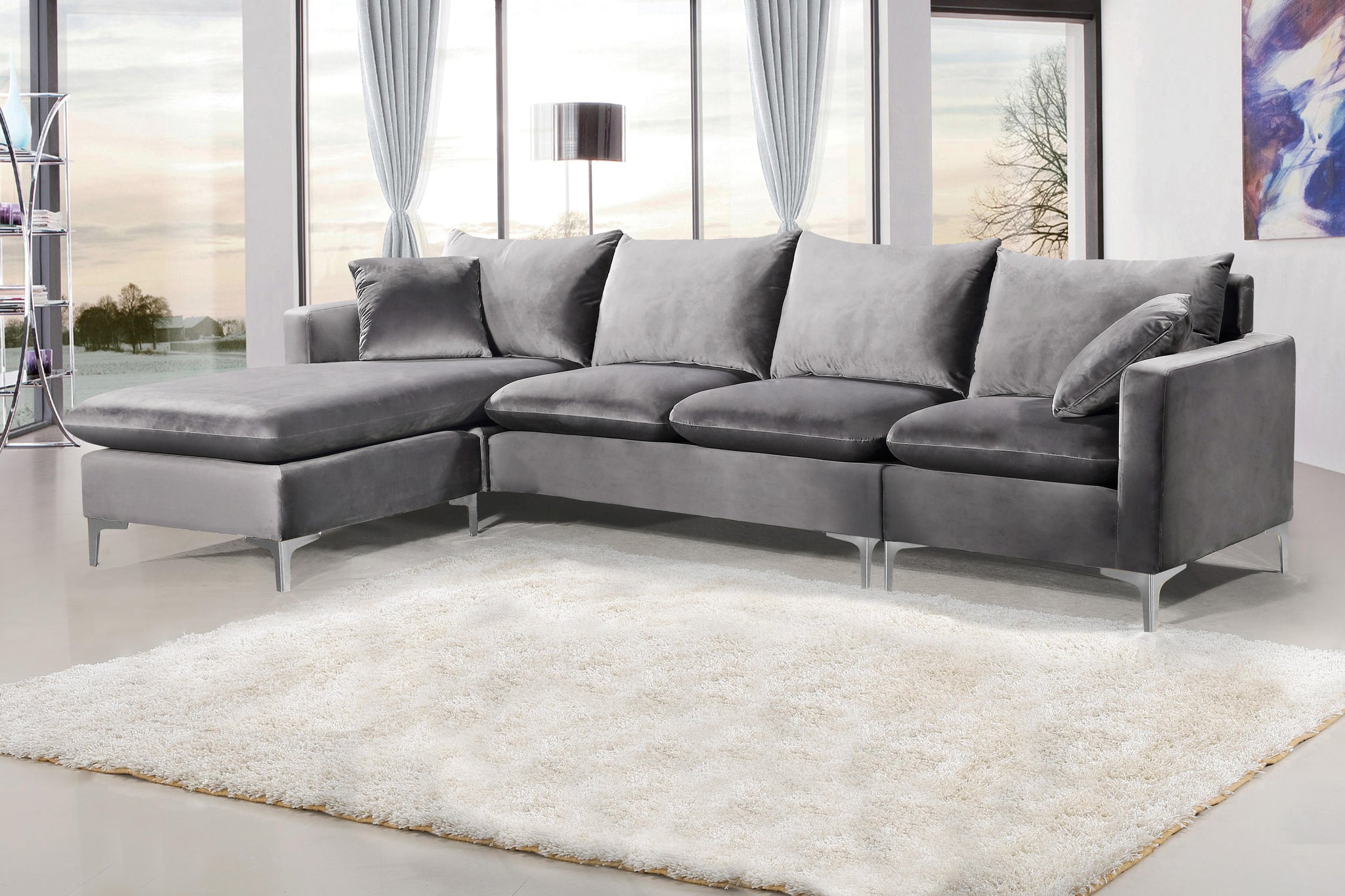 Naomi Grey Velvet 2pc. Reversible Sectional - Furnish 4 Less 98 (NY)*