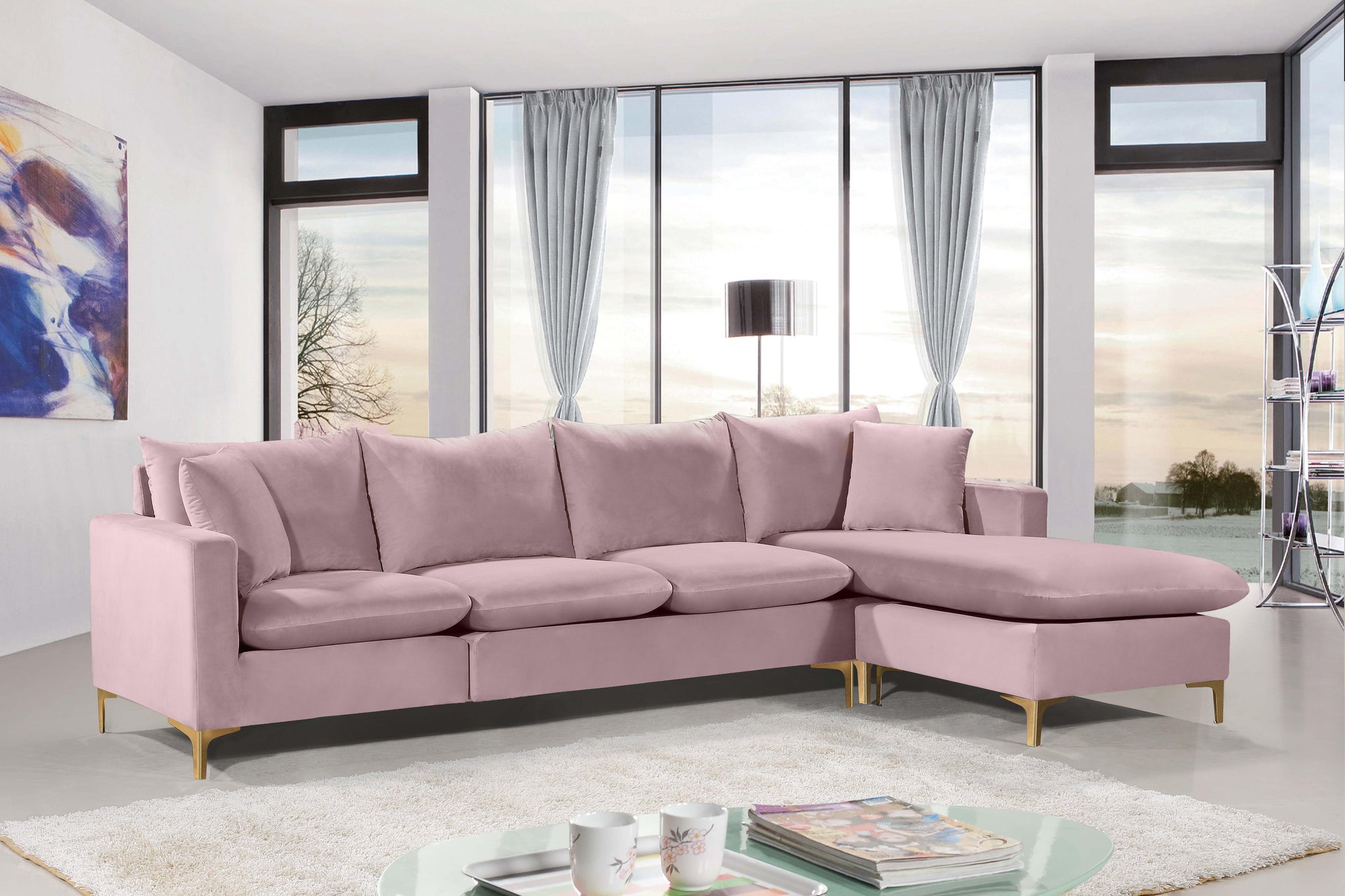 Naomi Pink Velvet 2pc. Reversible Sectional - Furnish 4 Less 98 (NY)*