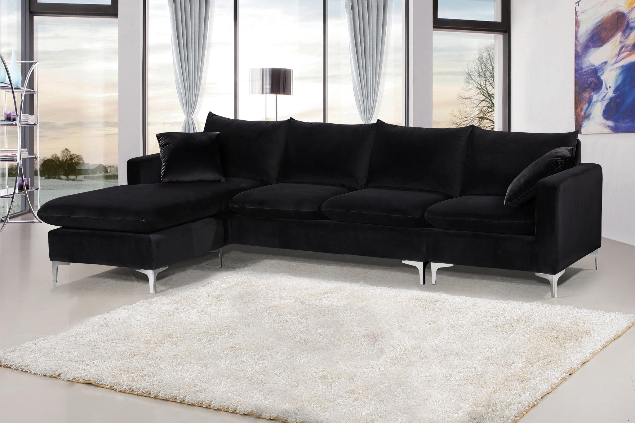 Naomi Black Velvet 2pc. Reversible Sectional - Furnish 4 Less 98 (NY)*