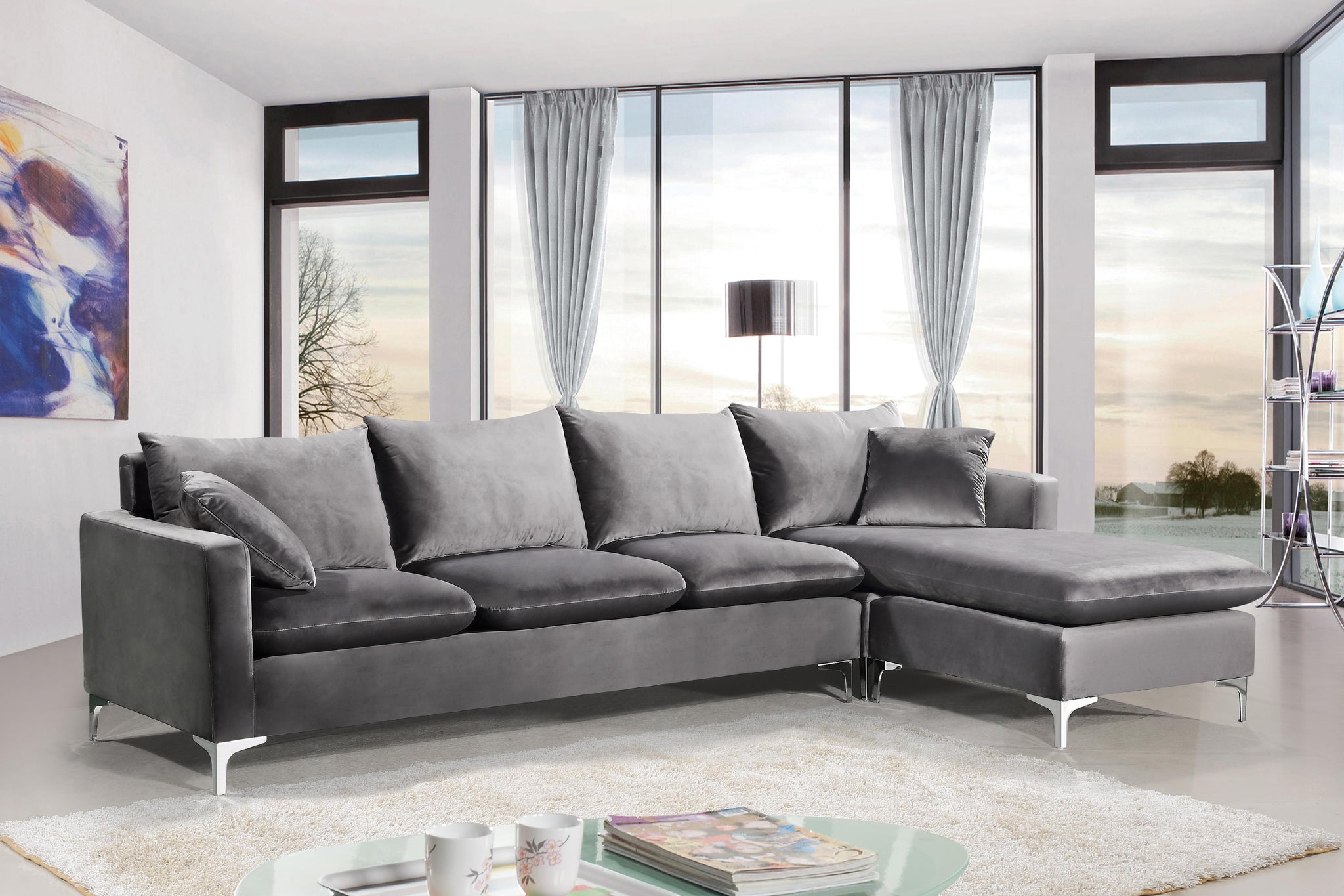 Naomi Grey Velvet 2pc. Reversible Sectional - Furnish 4 Less 98 (NY)*