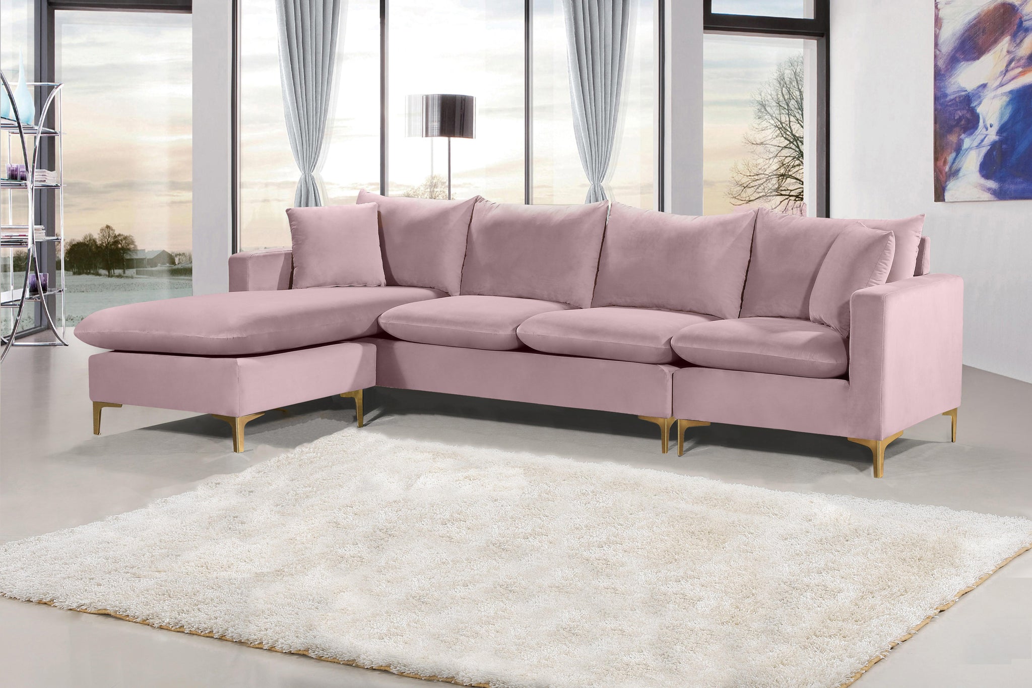 Naomi Pink Velvet 2pc. Reversible Sectional - Furnish 4 Less 98 (NY)*