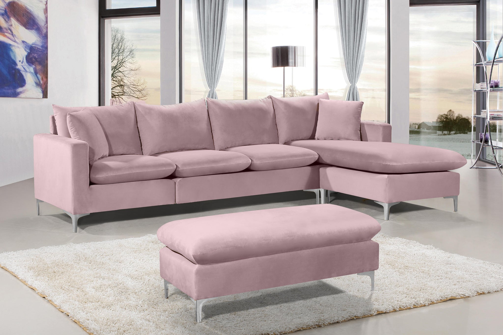 Naomi Pink Velvet 2pc. Reversible Sectional - Furnish 4 Less 98 (NY)*