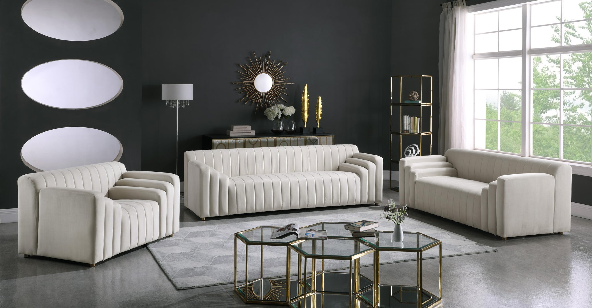 Naya Cream Velvet Sofa - Furnish 4 Less 98 (NY)*