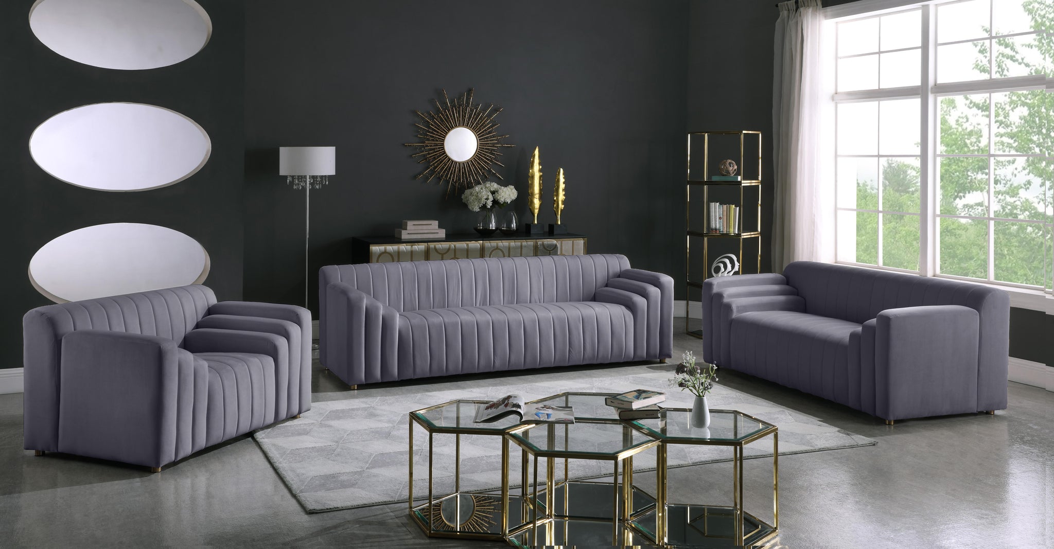 Naya Grey Velvet Loveseat - Furnish 4 Less 98 (NY)*