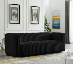 Ravish Black Velvet Sofa - Furnish 4 Less 98 (NY)*