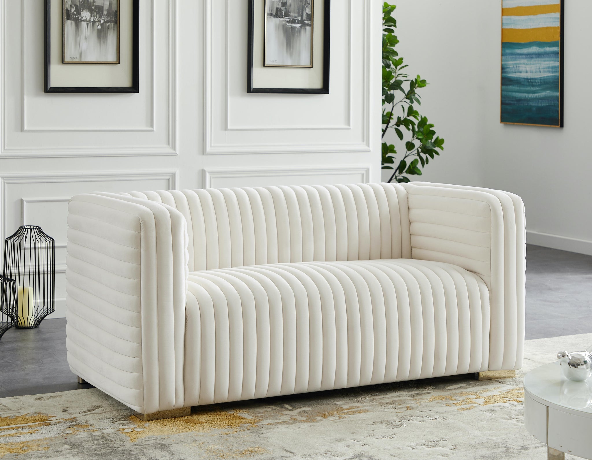 Ravish Cream Velvet Loveseat - Furnish 4 Less 98 (NY)*