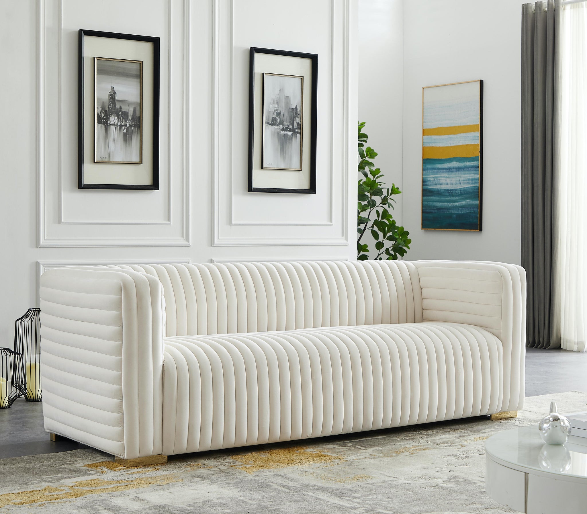 Ravish Cream Velvet Sofa - Furnish 4 Less 98 (NY)*