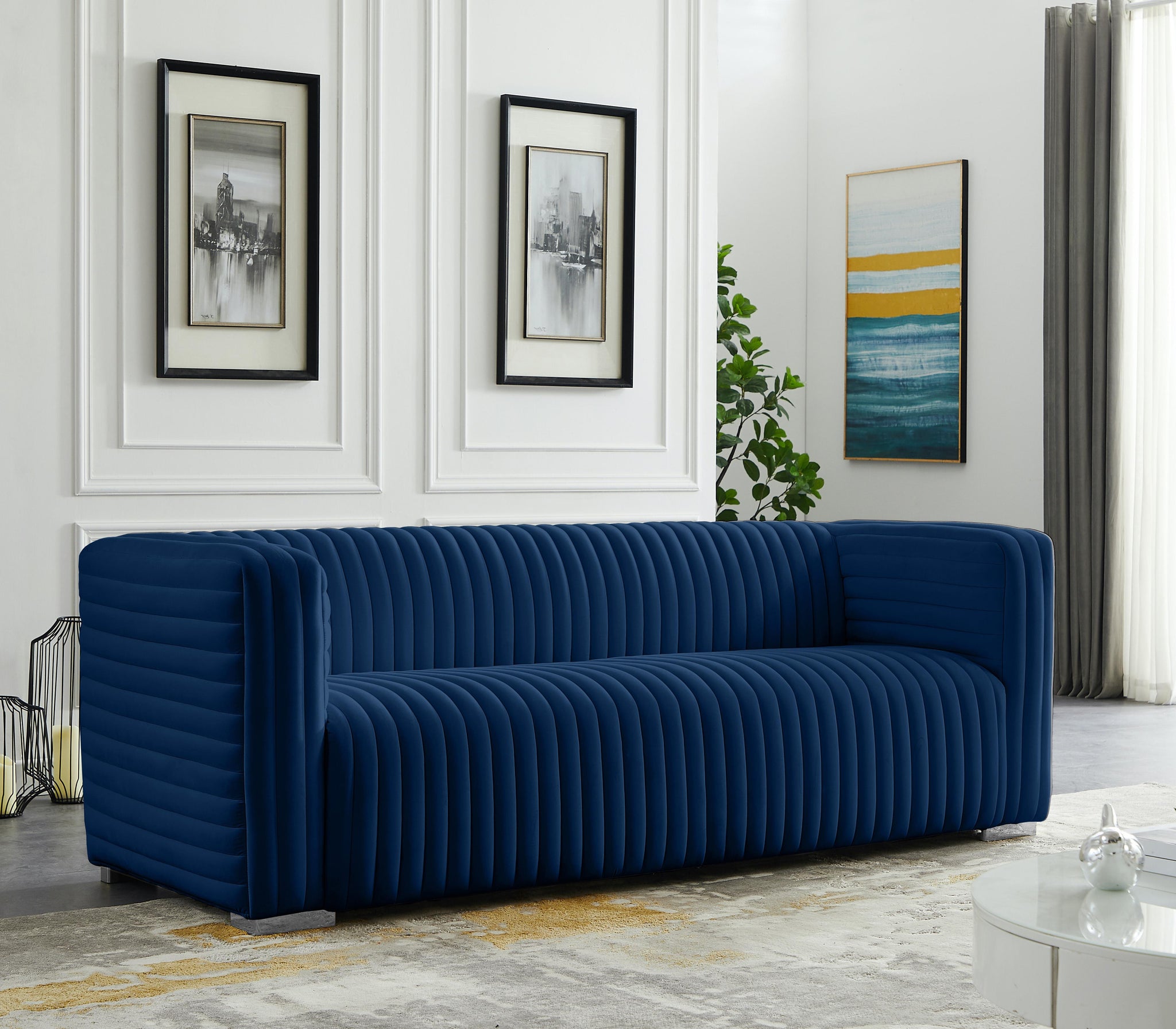 Ravish Navy Velvet Sofa - Furnish 4 Less 98 (NY)*