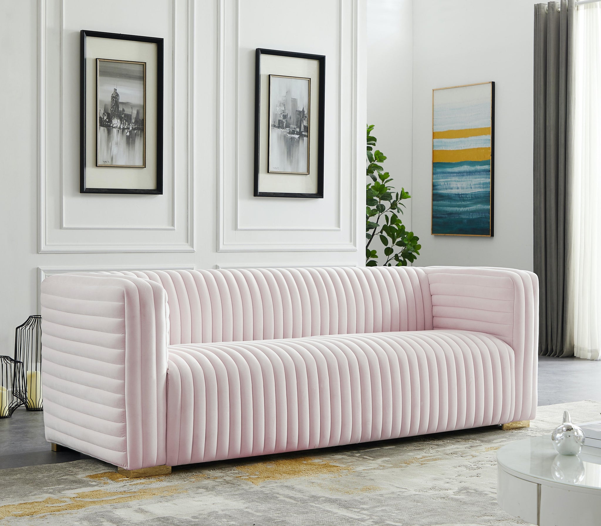 Ravish Pink Velvet Sofa - Furnish 4 Less 98 (NY)*