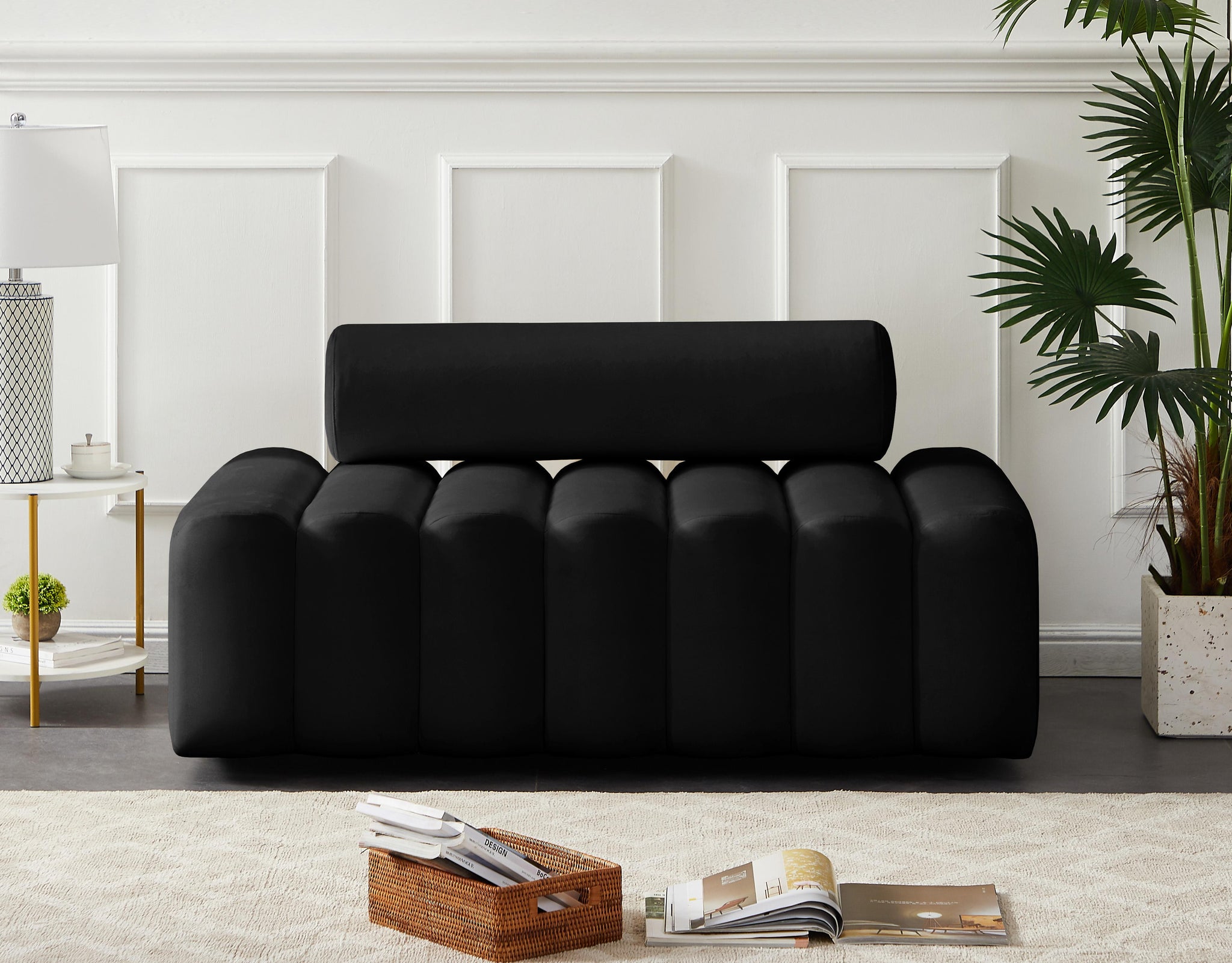 Melody Black Velvet Loveseat - Furnish 4 Less 98 (NY)*