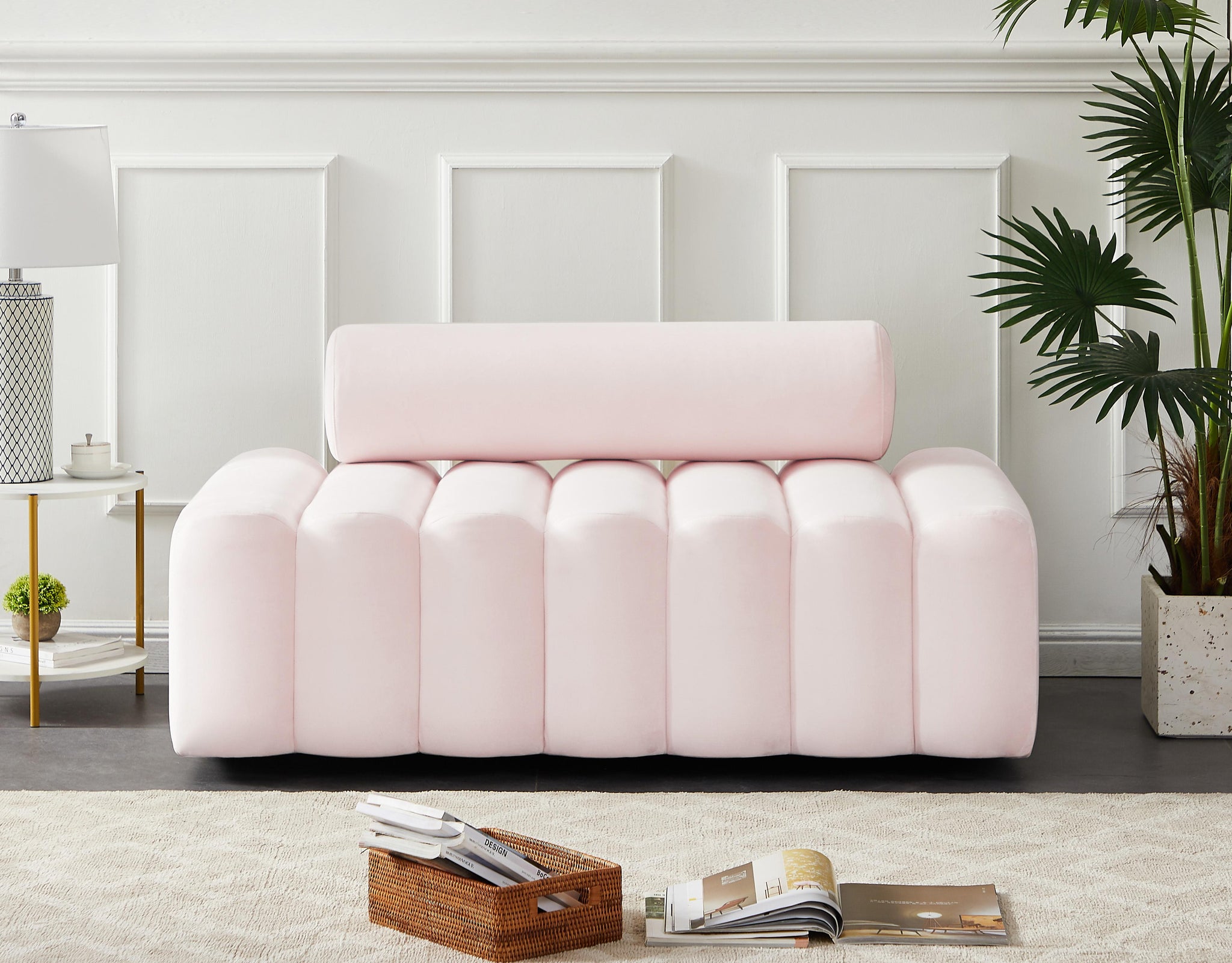 Melody Pink Velvet Loveseat - Furnish 4 Less 98 (NY)*