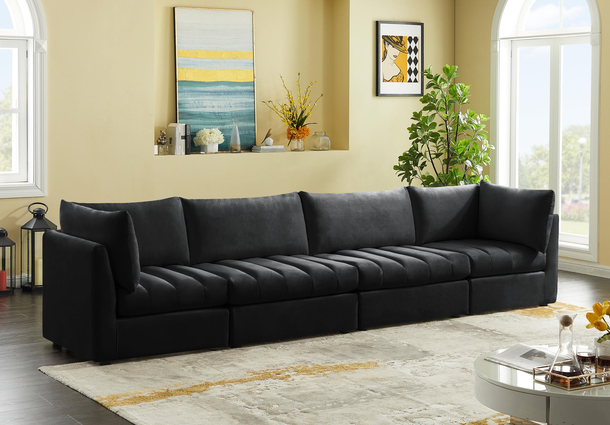 Jacob Black Velvet Modular Sofa - Furnish 4 Less 98 (NY)*