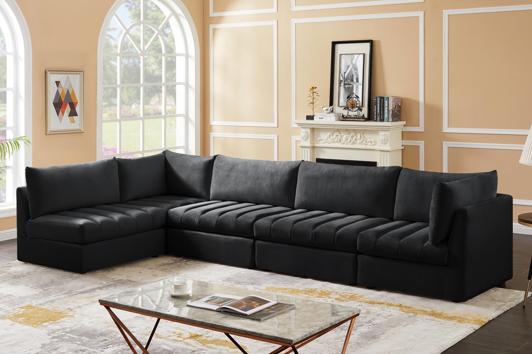 Jacob Black Velvet Modular Sectional - Furnish 4 Less 98 (NY)*