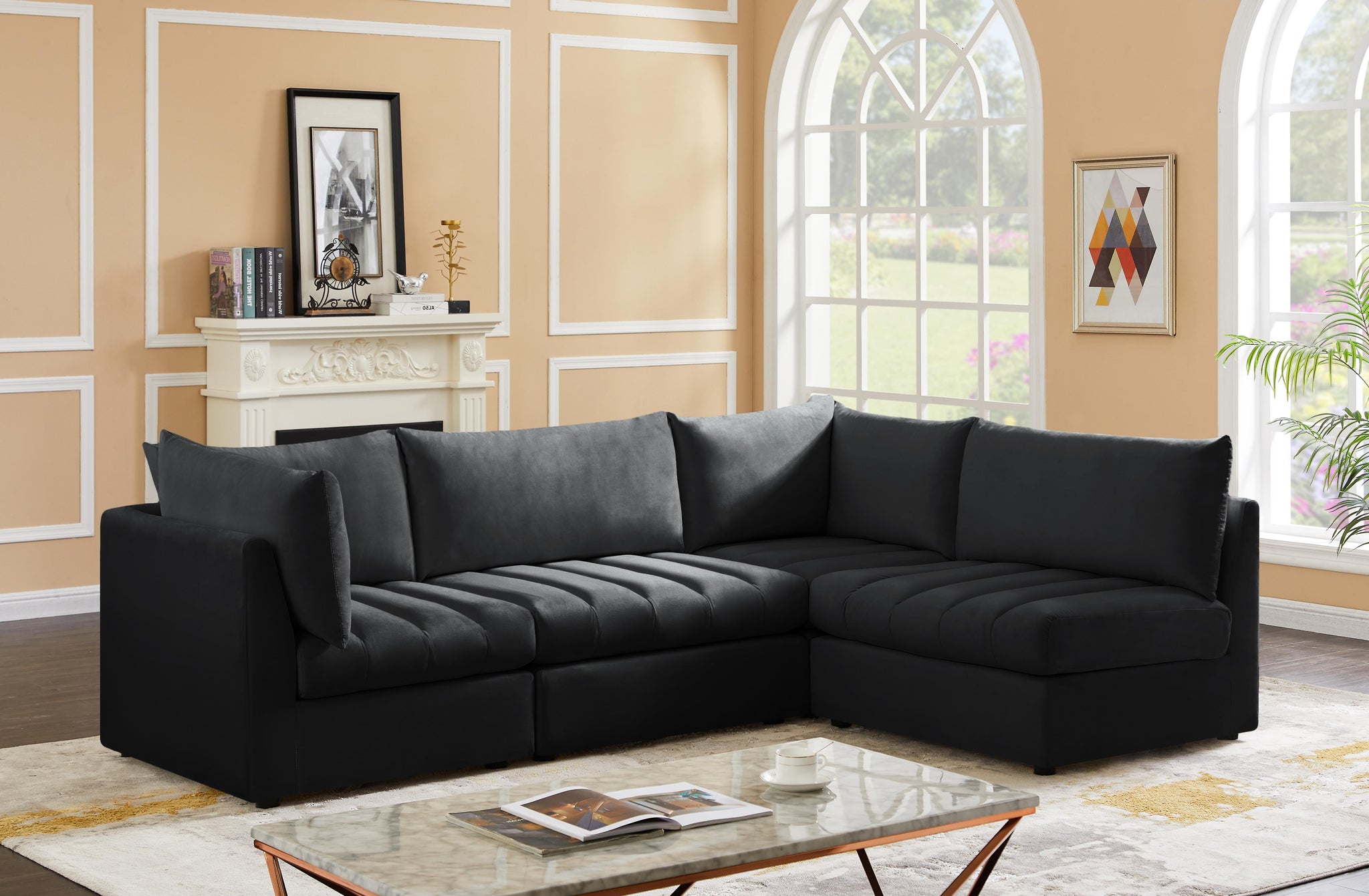 Jacob Black Velvet Modular Sectional - Furnish 4 Less 98 (NY)*