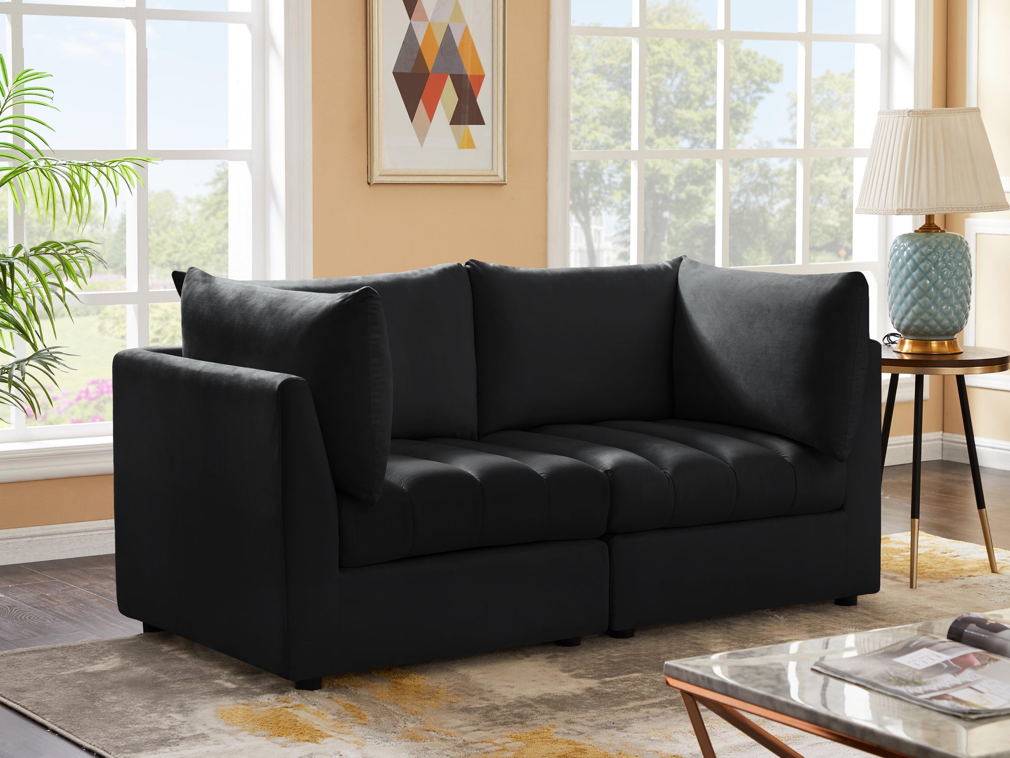 Jacob Black Velvet Modular Sofa - Furnish 4 Less 98 (NY)*