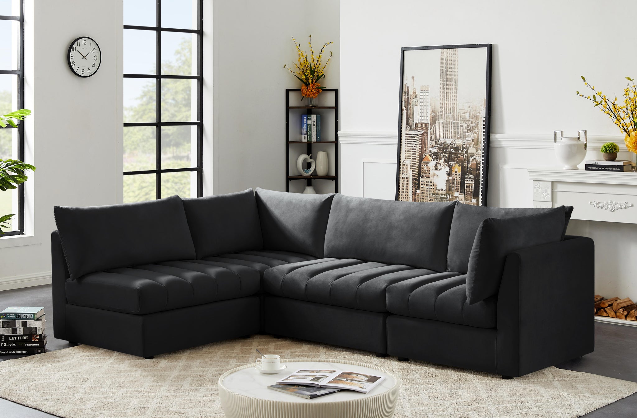 Jacob Black Velvet Modular Sectional - Furnish 4 Less 98 (NY)*