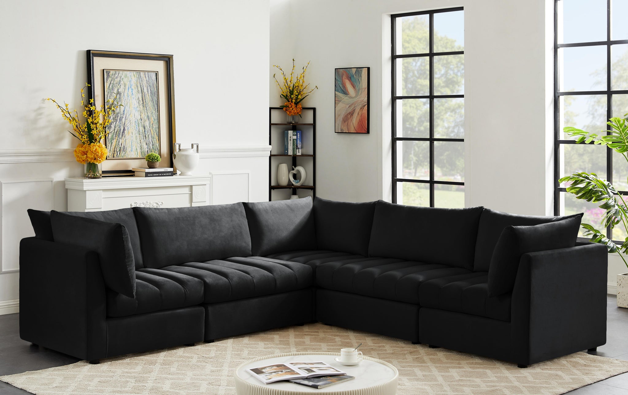 Jacob Black Velvet Modular Sectional - Furnish 4 Less 98 (NY)*