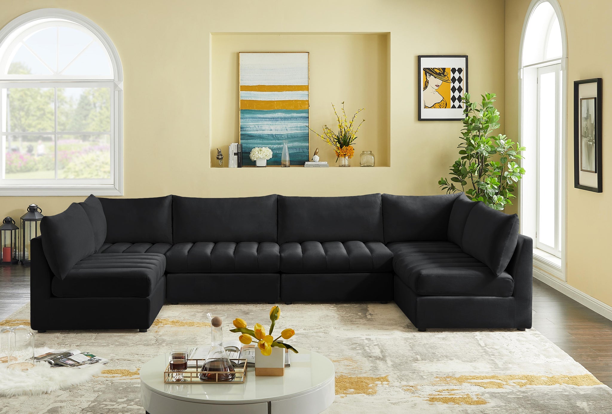 Jacob Black Velvet Modular Sectional - Furnish 4 Less 98 (NY)*