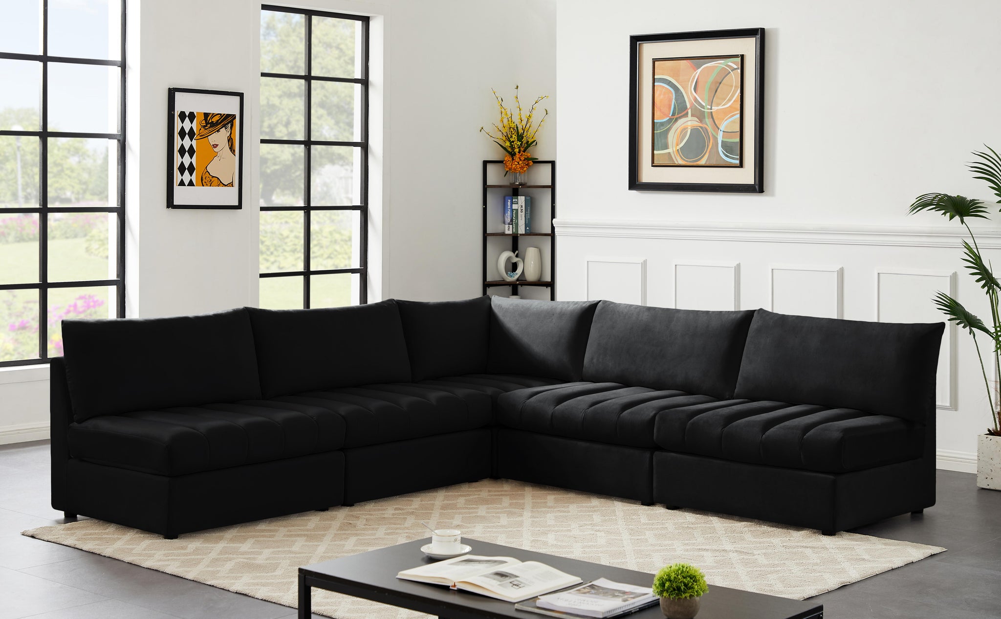 Jacob Black Velvet Modular Sectional - Furnish 4 Less 98 (NY)*