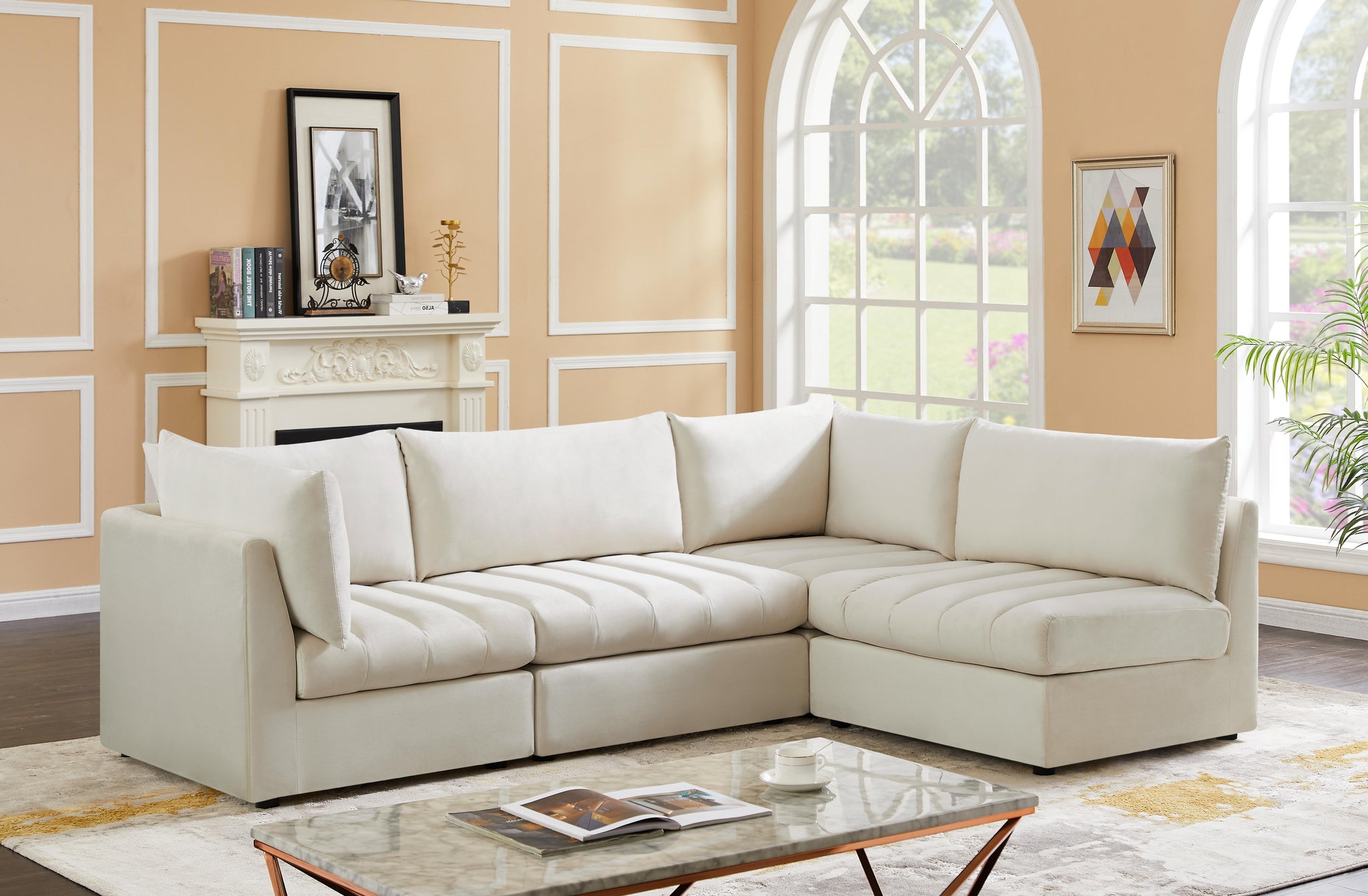 Jacob Cream Velvet Modular Sectional - Furnish 4 Less 98 (NY)*