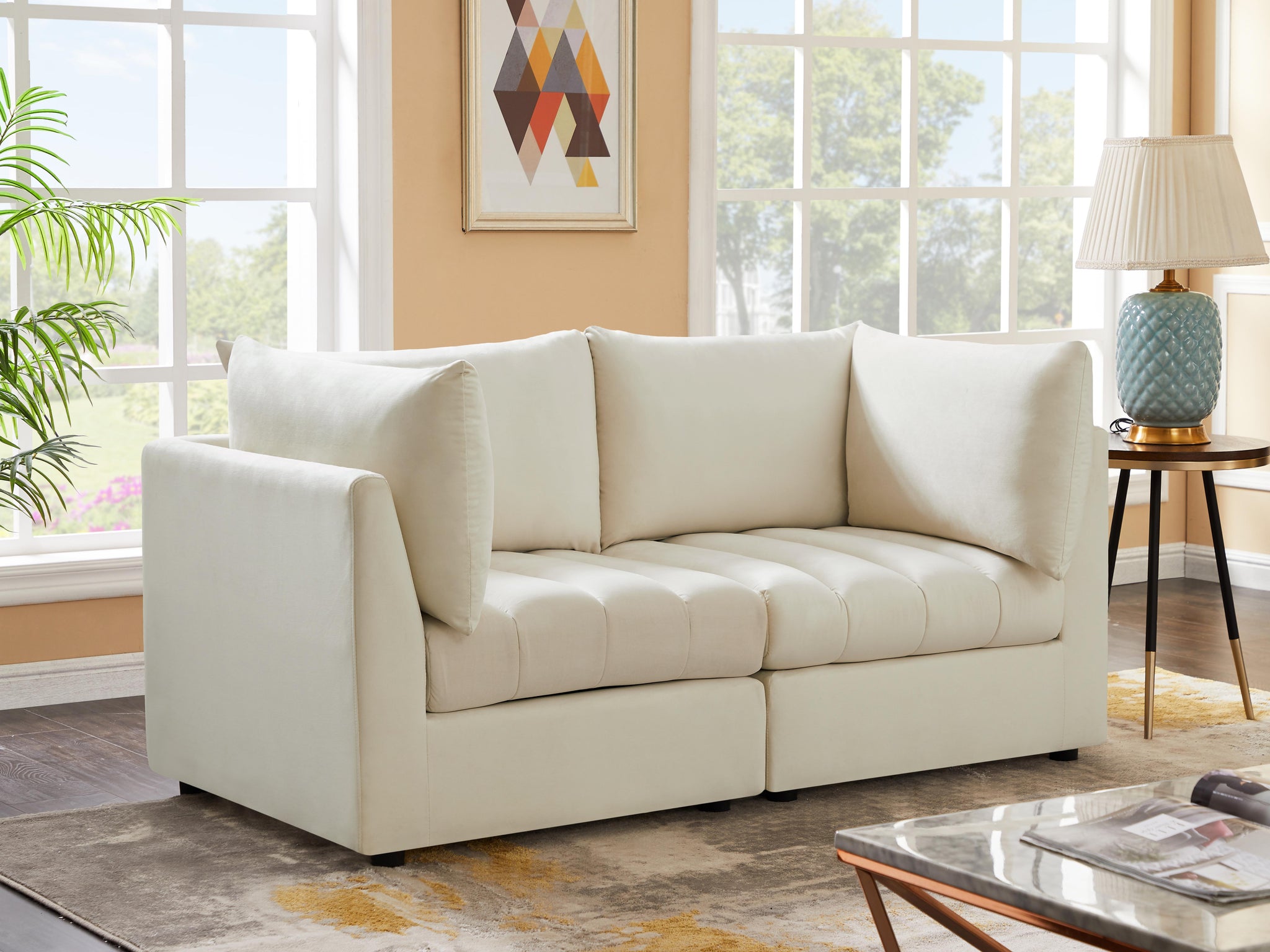 Jacob Cream Velvet Modular Sofa - Furnish 4 Less 98 (NY)*