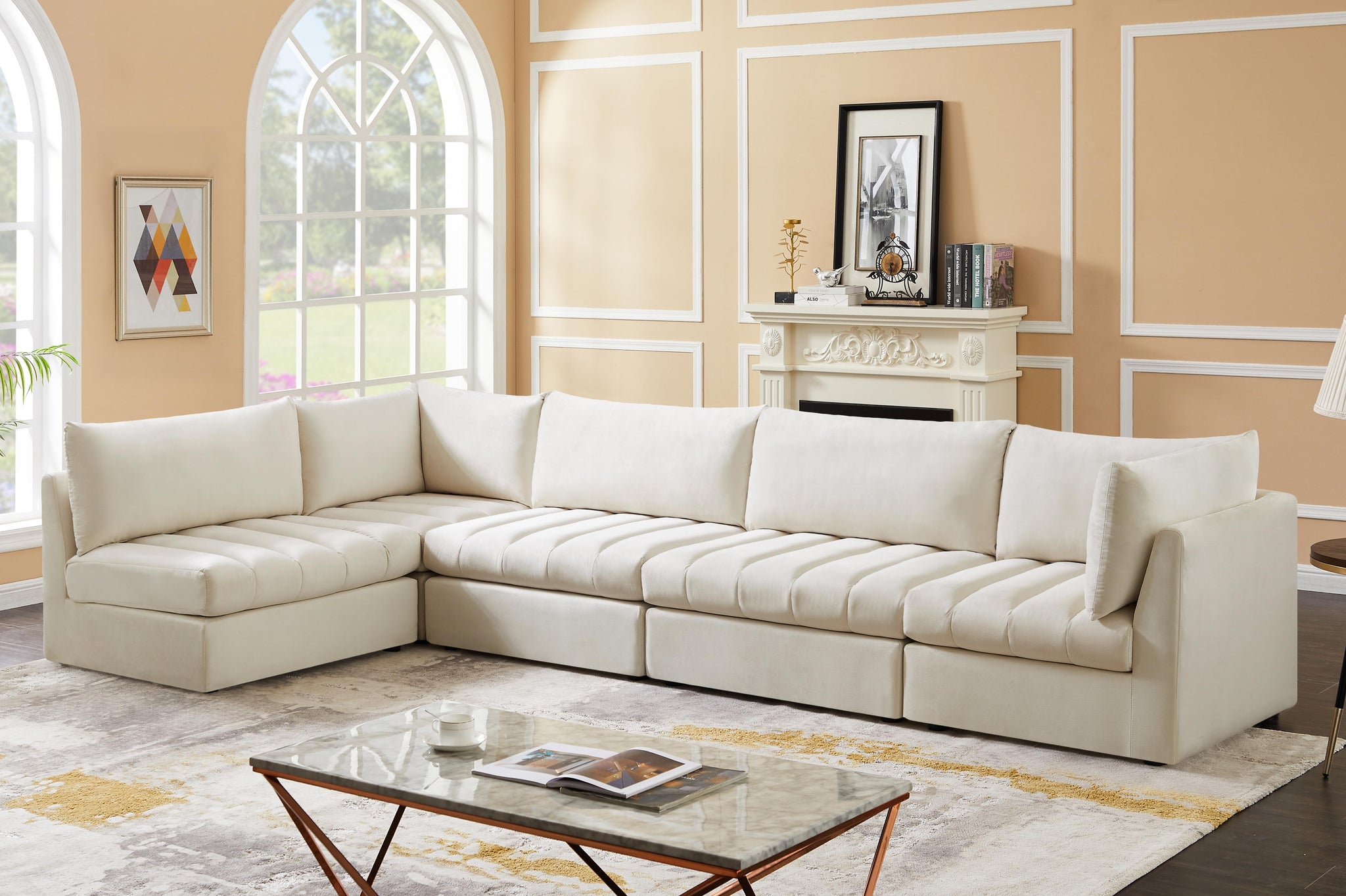 Jacob Cream Velvet Modular Sectional - Furnish 4 Less 98 (NY)*