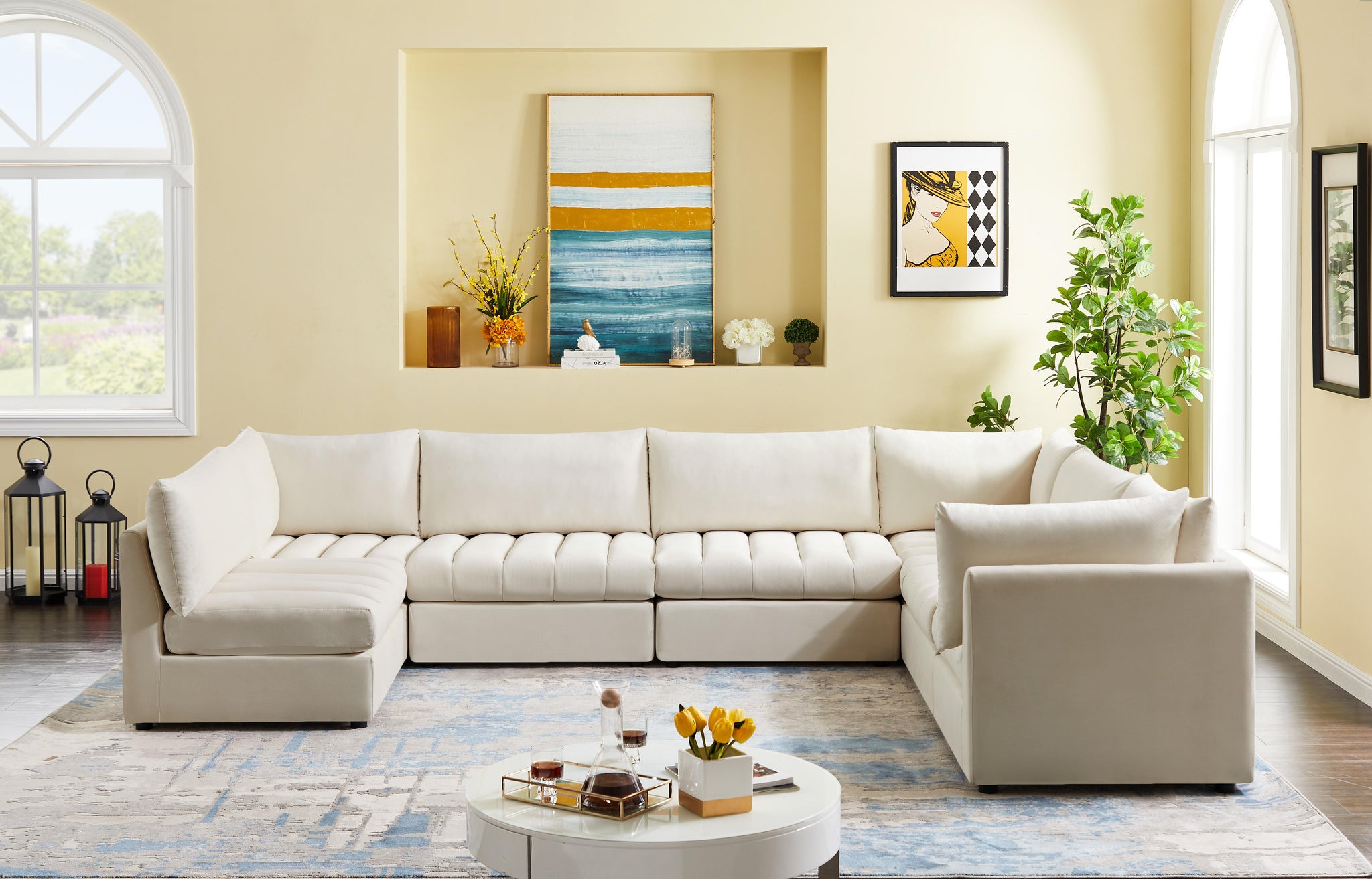 Jacob Cream Velvet Modular Sectional - Furnish 4 Less 98 (NY)*