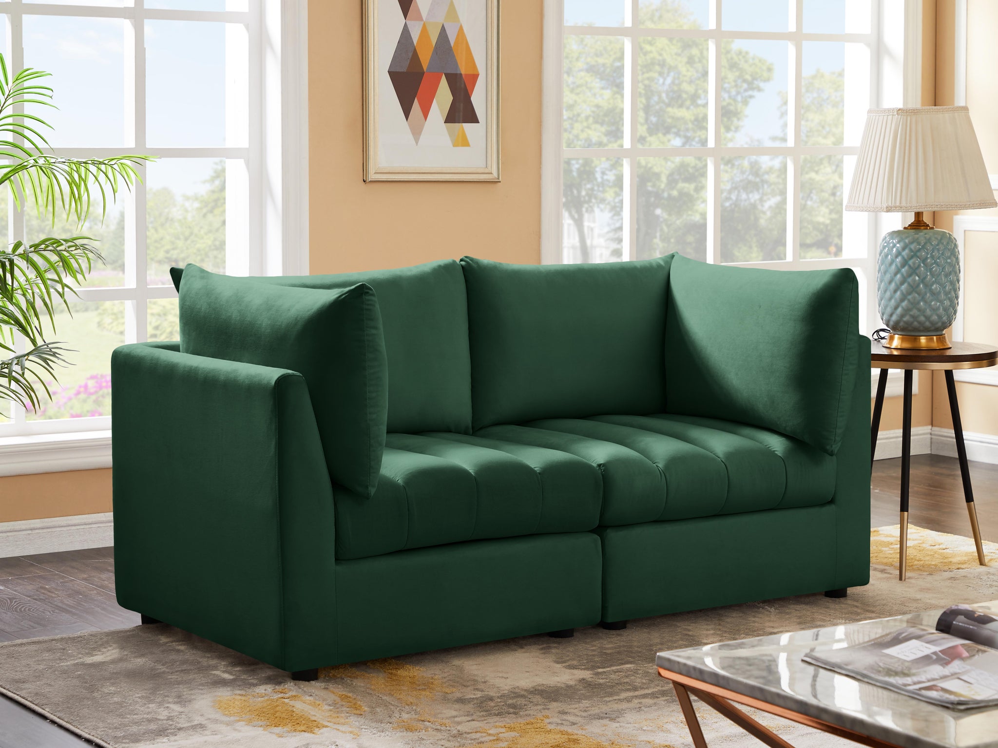 Jacob Green Velvet Modular Sofa - Furnish 4 Less 98 (NY)*