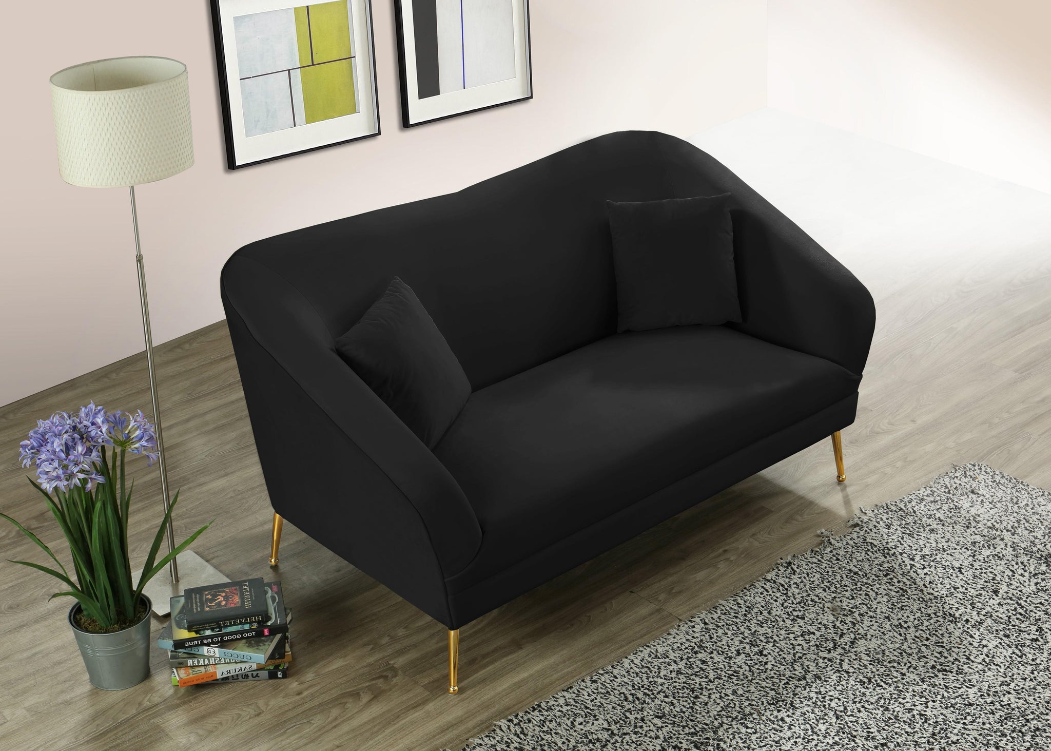 Hermosa Black Velvet Loveseat - Furnish 4 Less 98 (NY)*