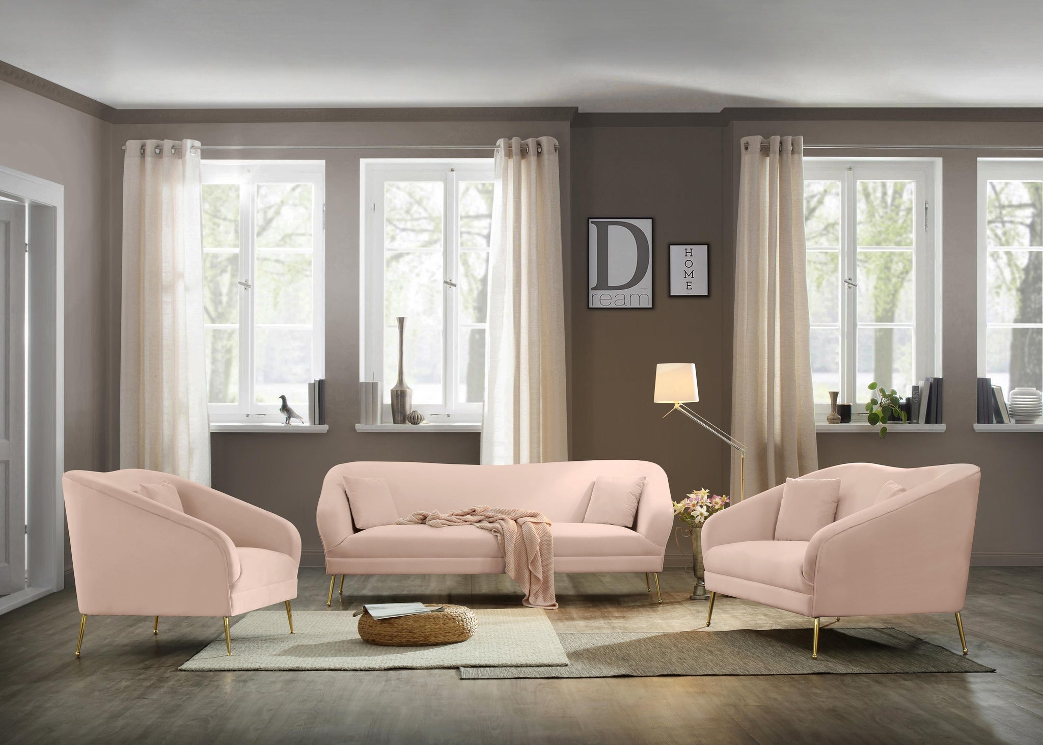 Hermosa Pink Velvet Sofa - Furnish 4 Less 98 (NY)*