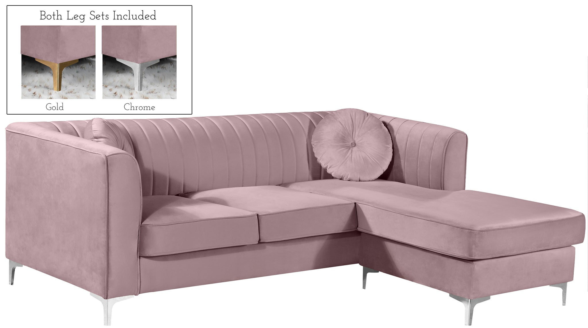 Eliana Pink Velvet 2pc. Reversible Sectional - Furnish 4 Less 98 (NY)*