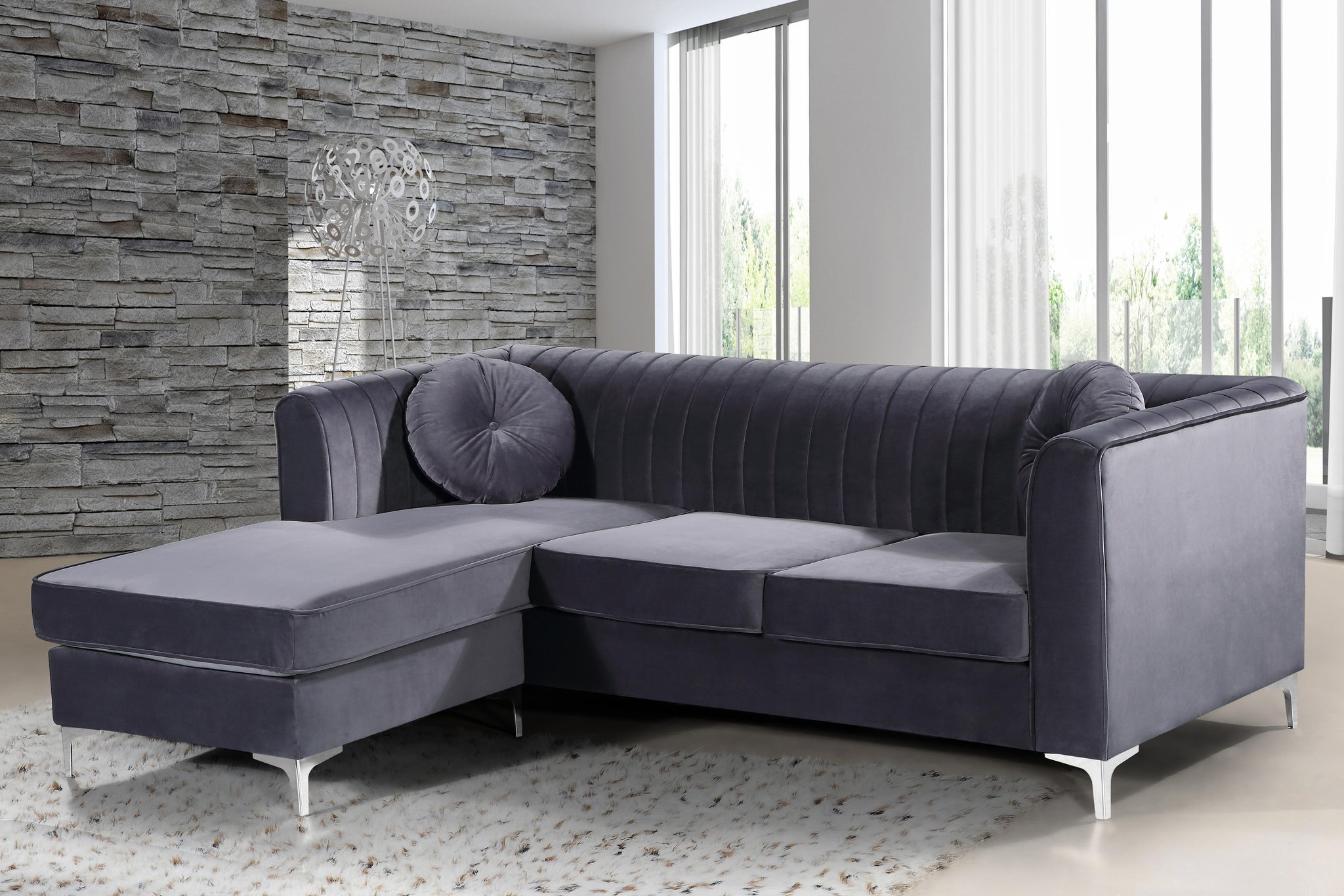 Eliana Grey Velvet 2pc. Reversible Sectional - Furnish 4 Less 98 (NY)*