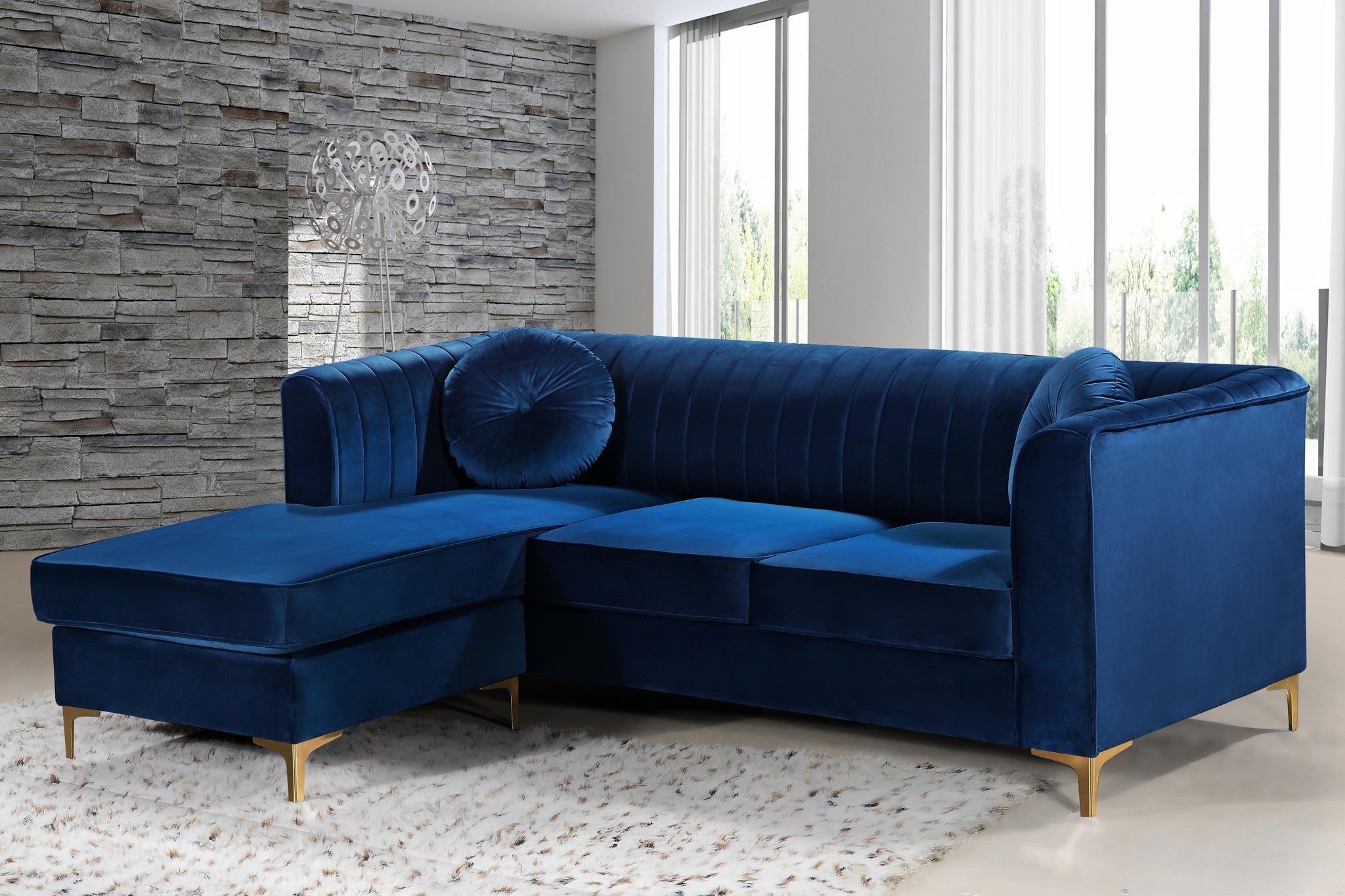 Eliana Navy Velvet 2pc. Reversible Sectional - Furnish 4 Less 98 (NY)*