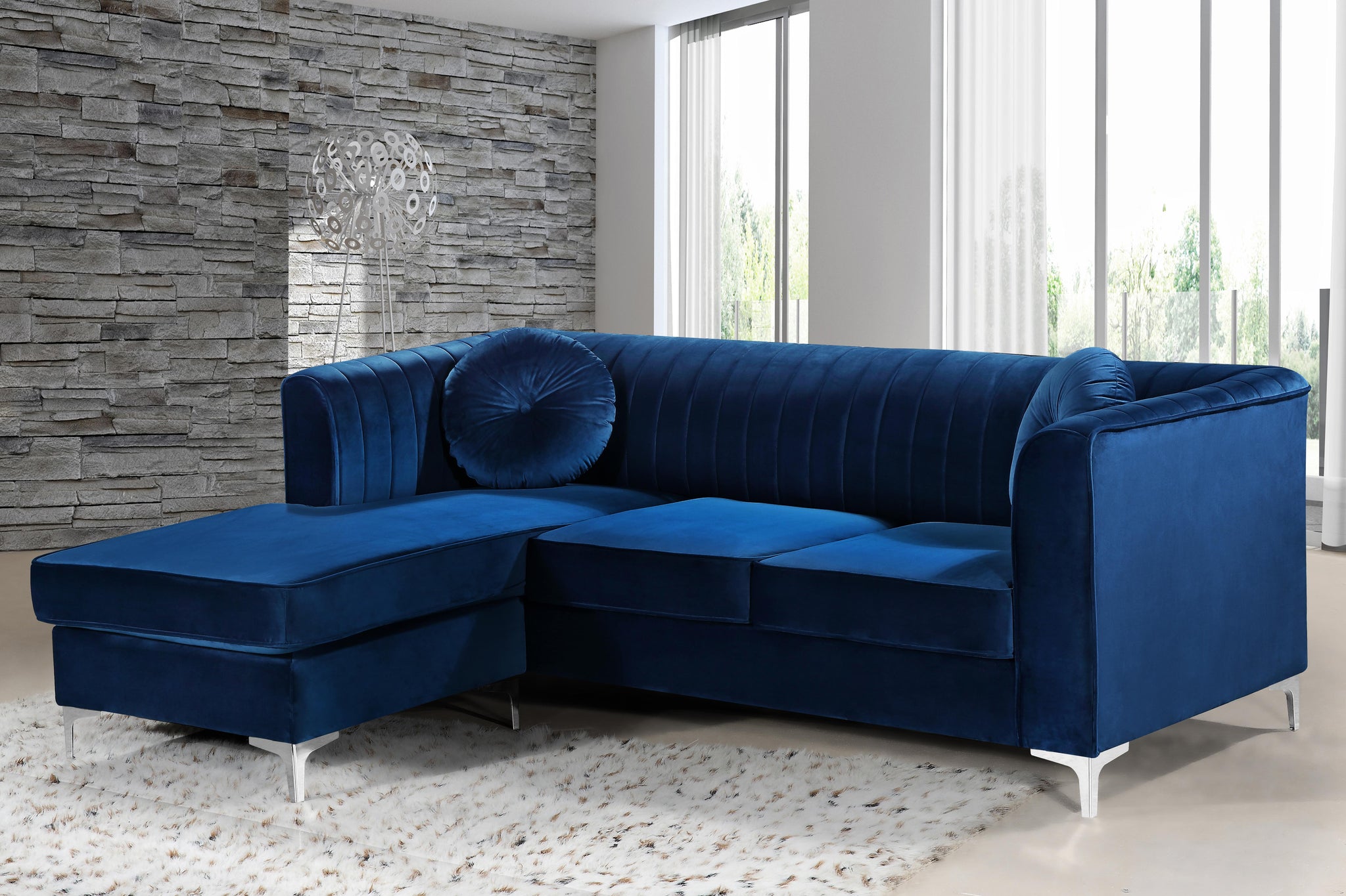 Eliana Navy Velvet 2pc. Reversible Sectional - Furnish 4 Less 98 (NY)*