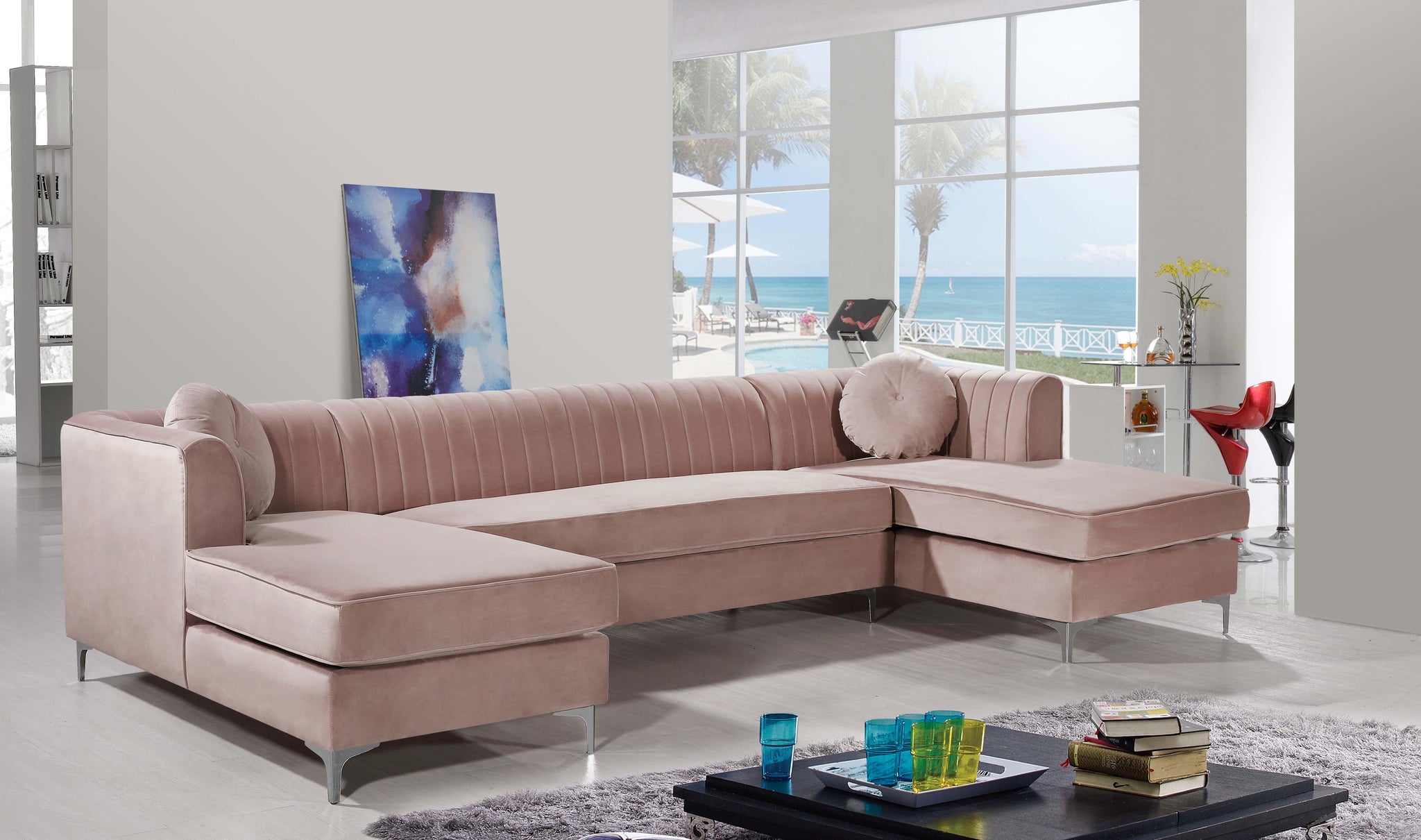 Graham Pink Velvet 3pc. Sectional - Furnish 4 Less 98 (NY)*